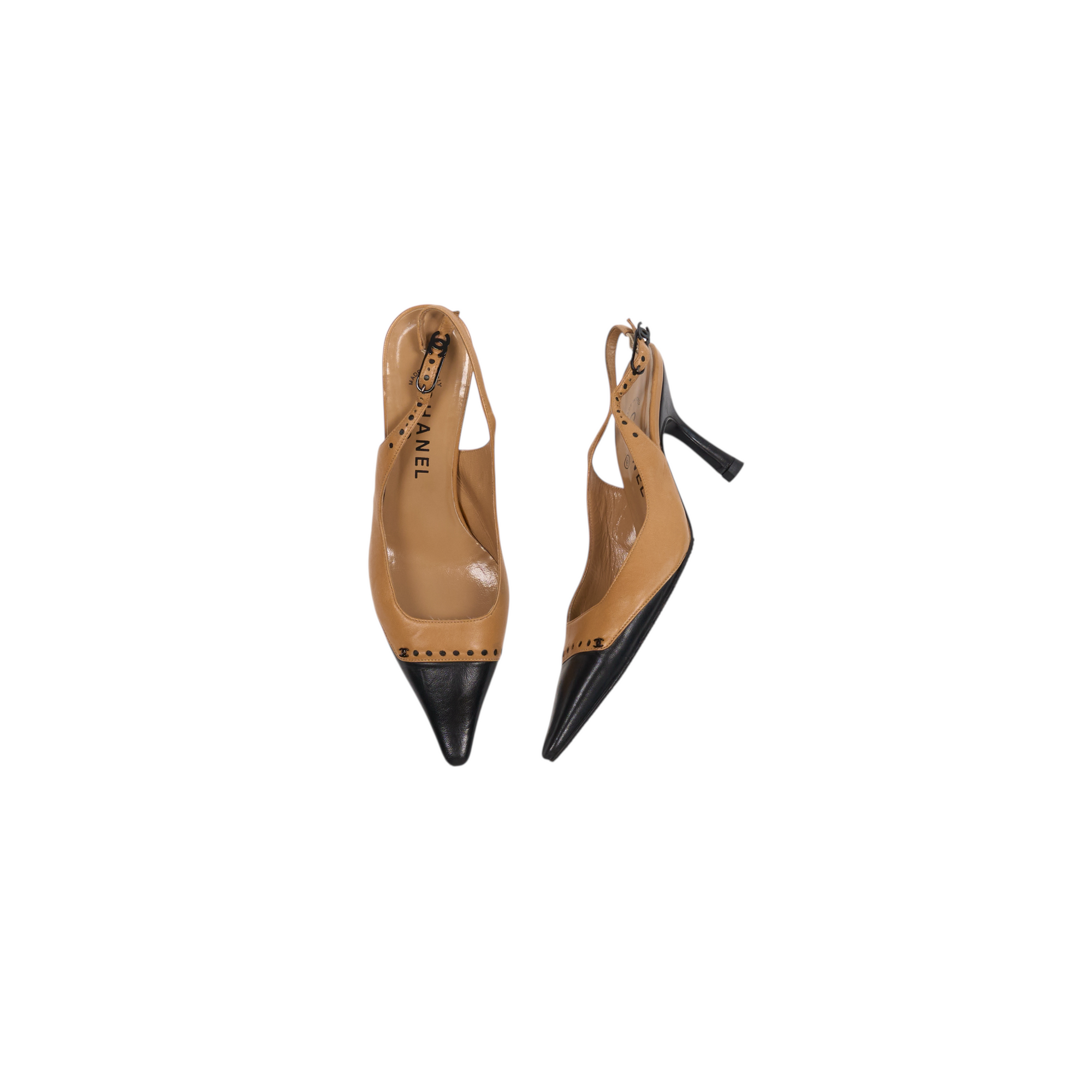 chanel 2000s tan pointed toe heels