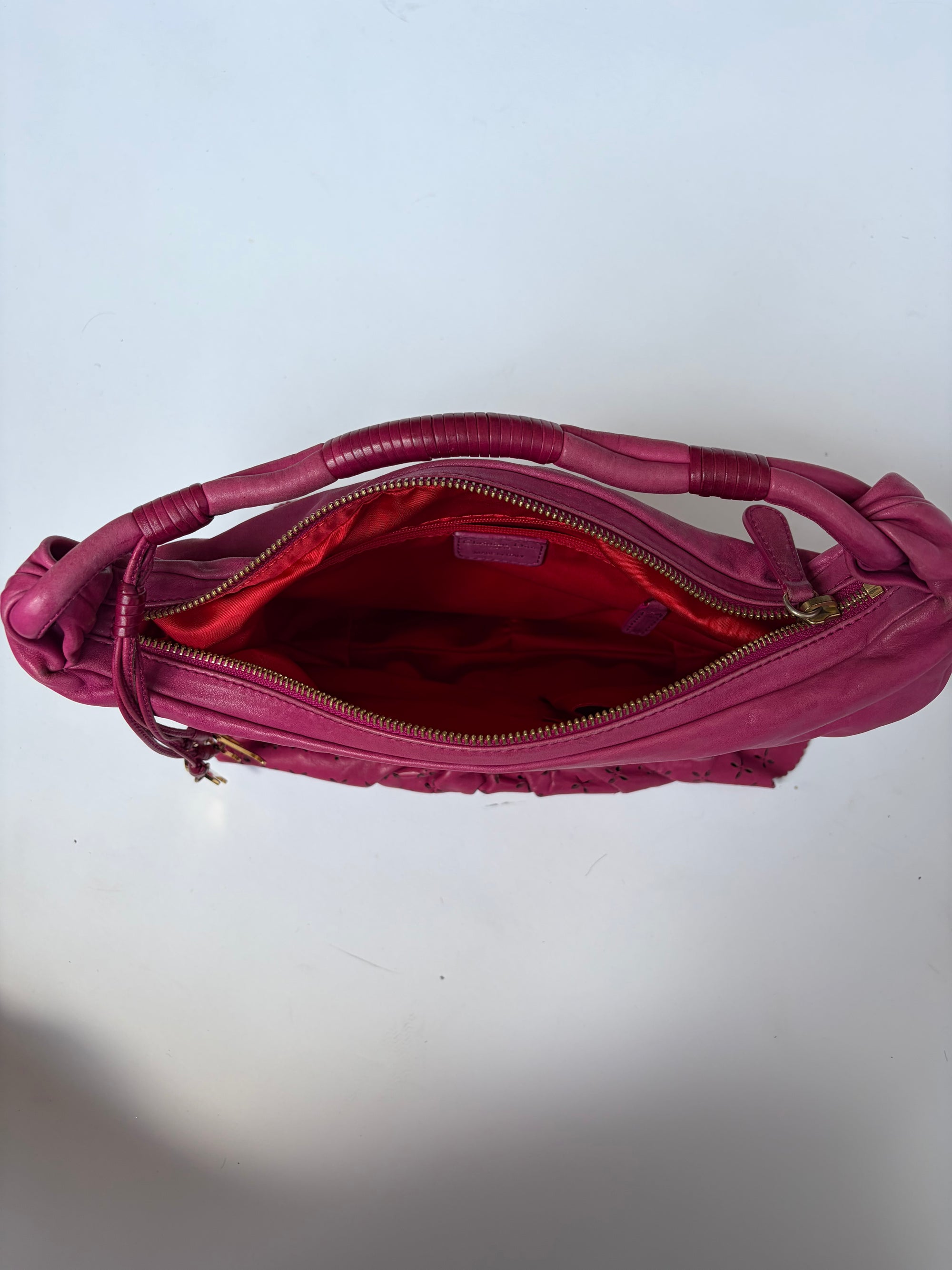 christian dior 2000s pink ruffle hobo bag