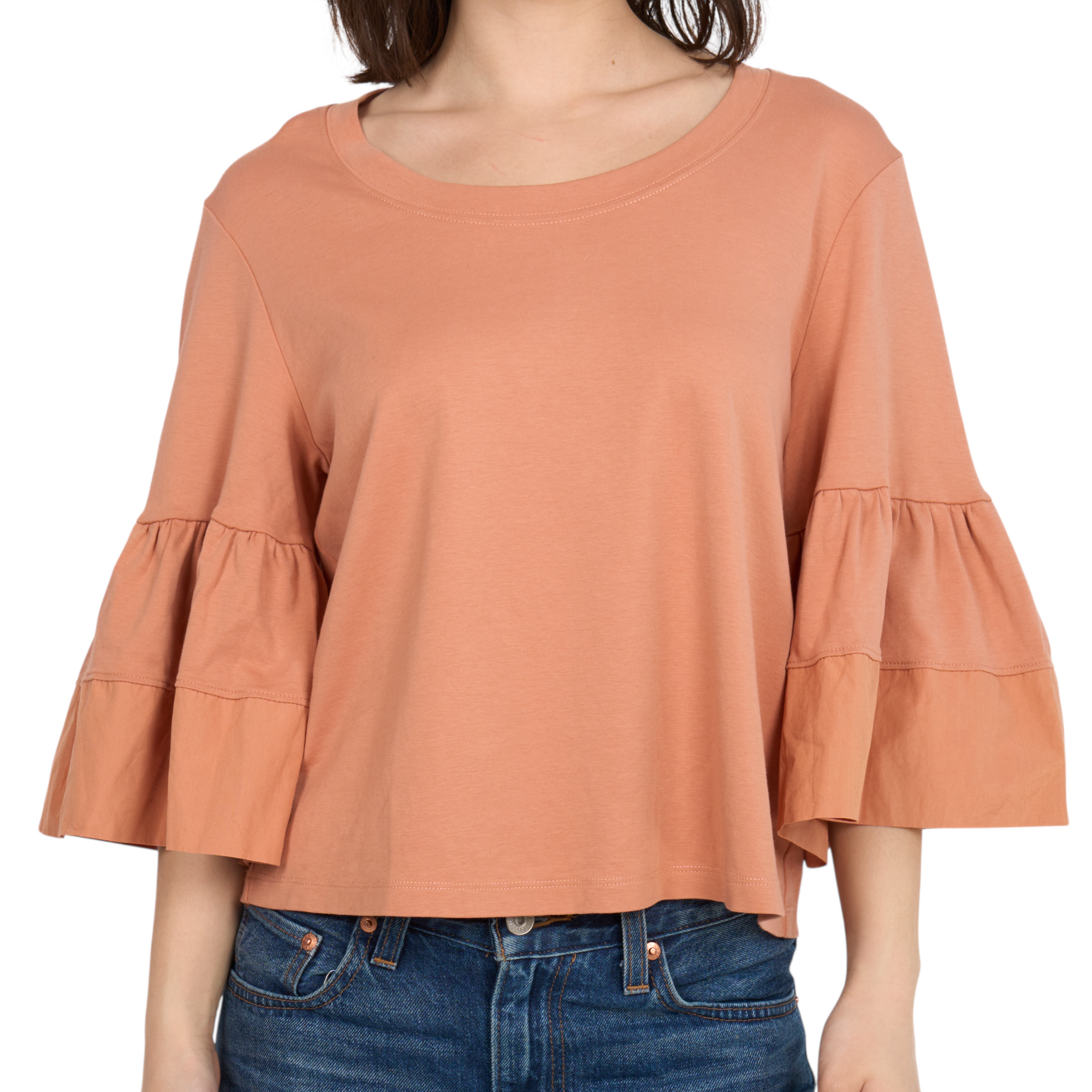 chloé light burnt orange ruffle top