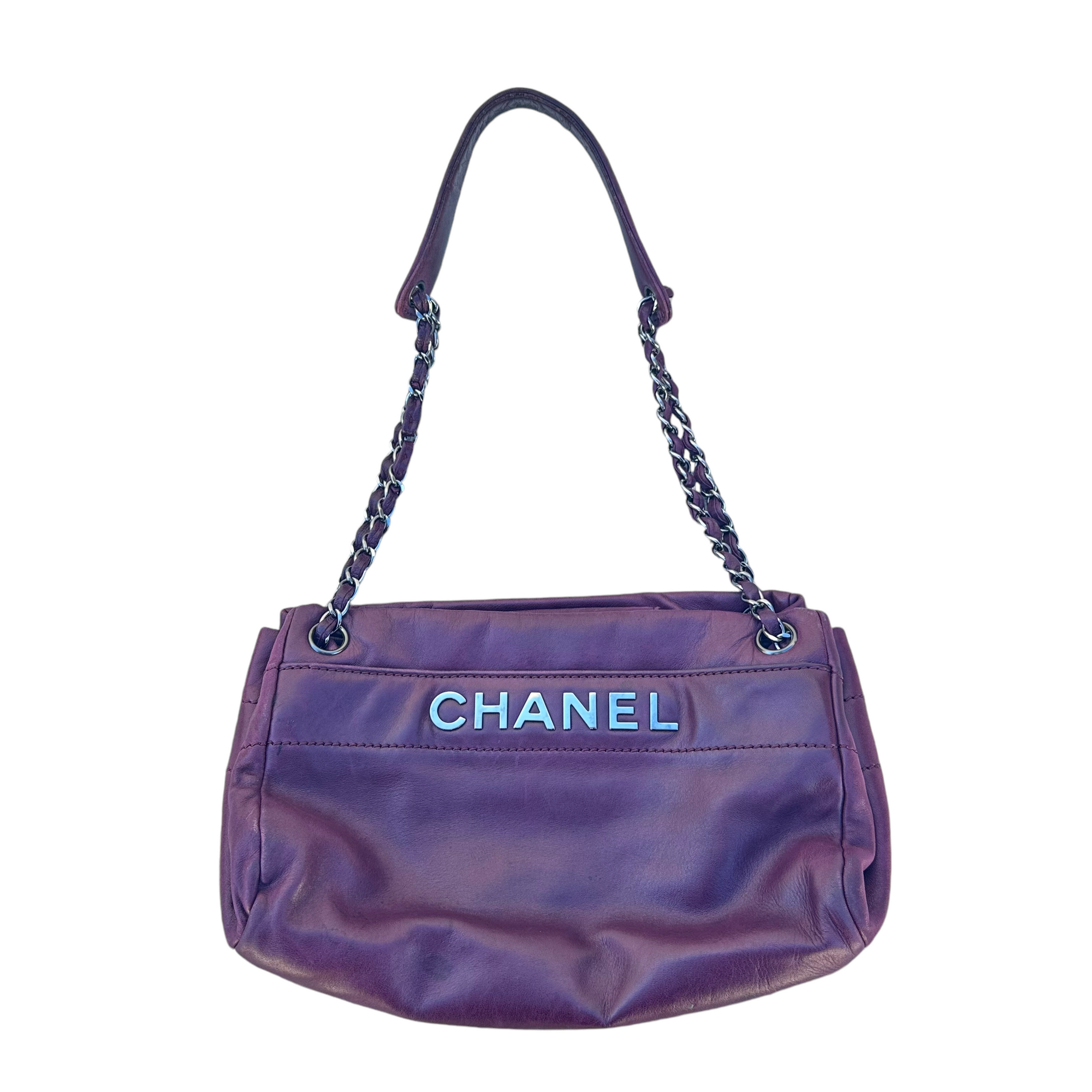 chanel 2000s purple shoulder bag