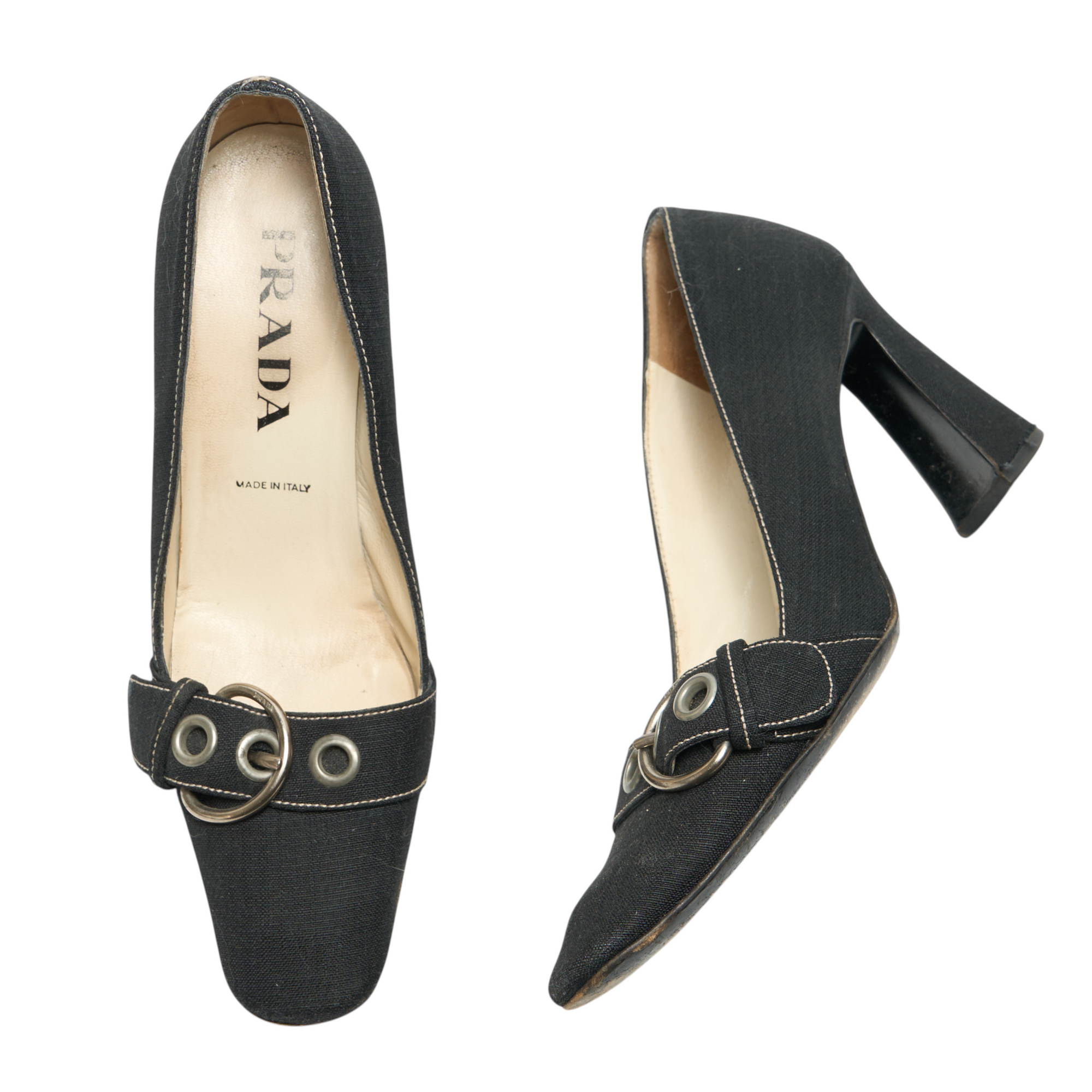 prada 2000s black canvas heels
