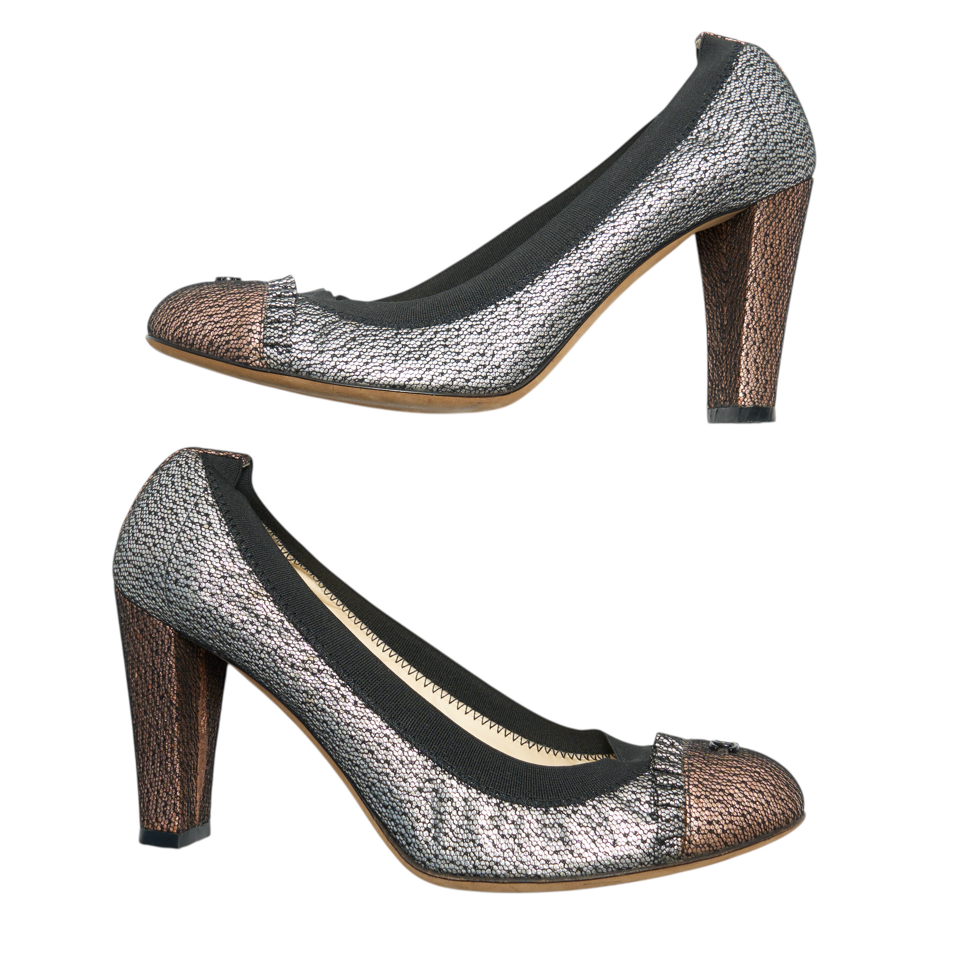 chanel 2000s metallic ballerina heels