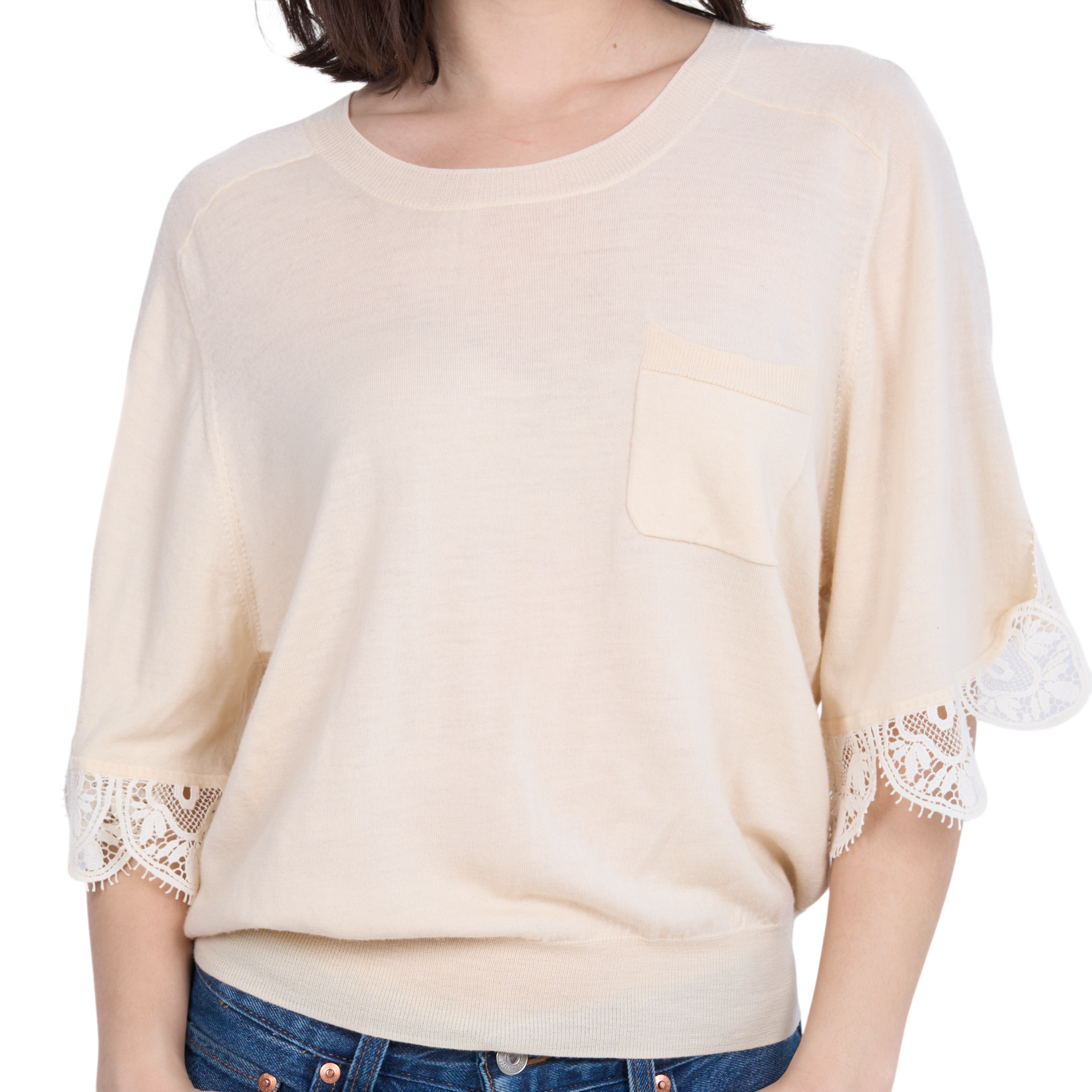 chloé cream lace quarter sleeve top