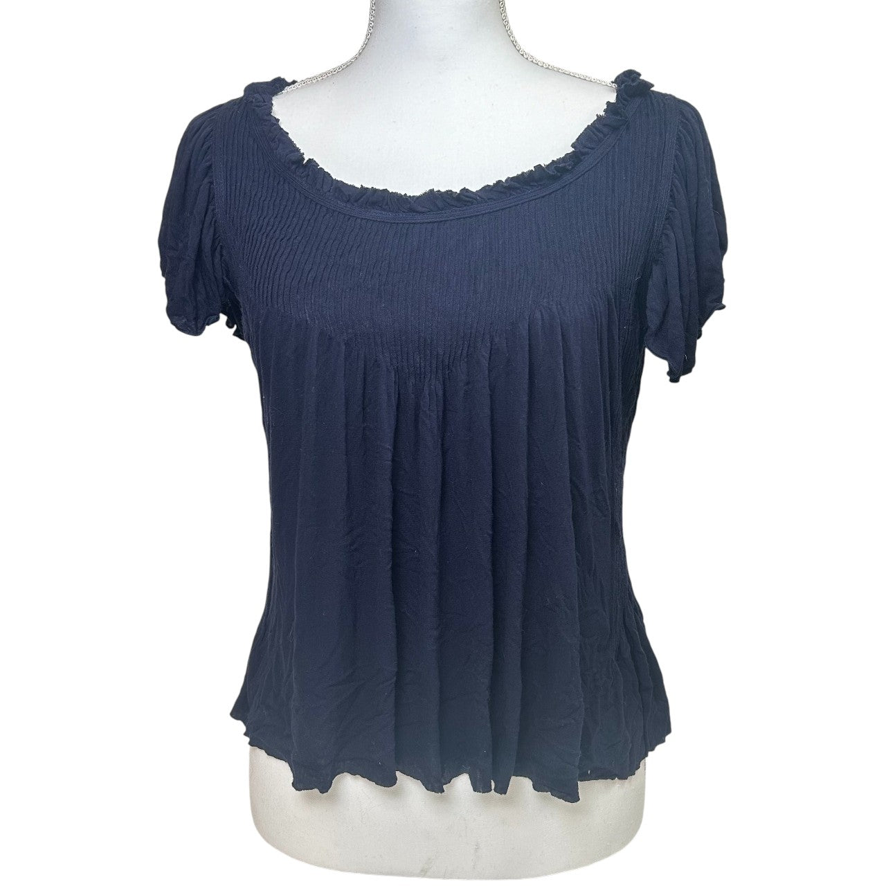 issey miyake blue ruffle top
