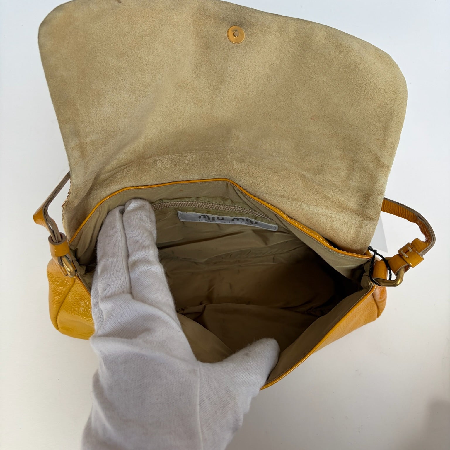 miu miu 2000s yellow shoulder bag