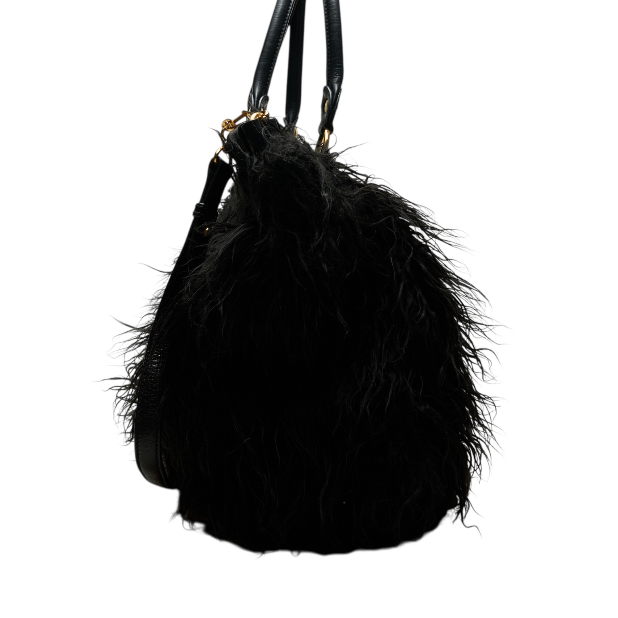 miu miu 2000s black fur vitello bag