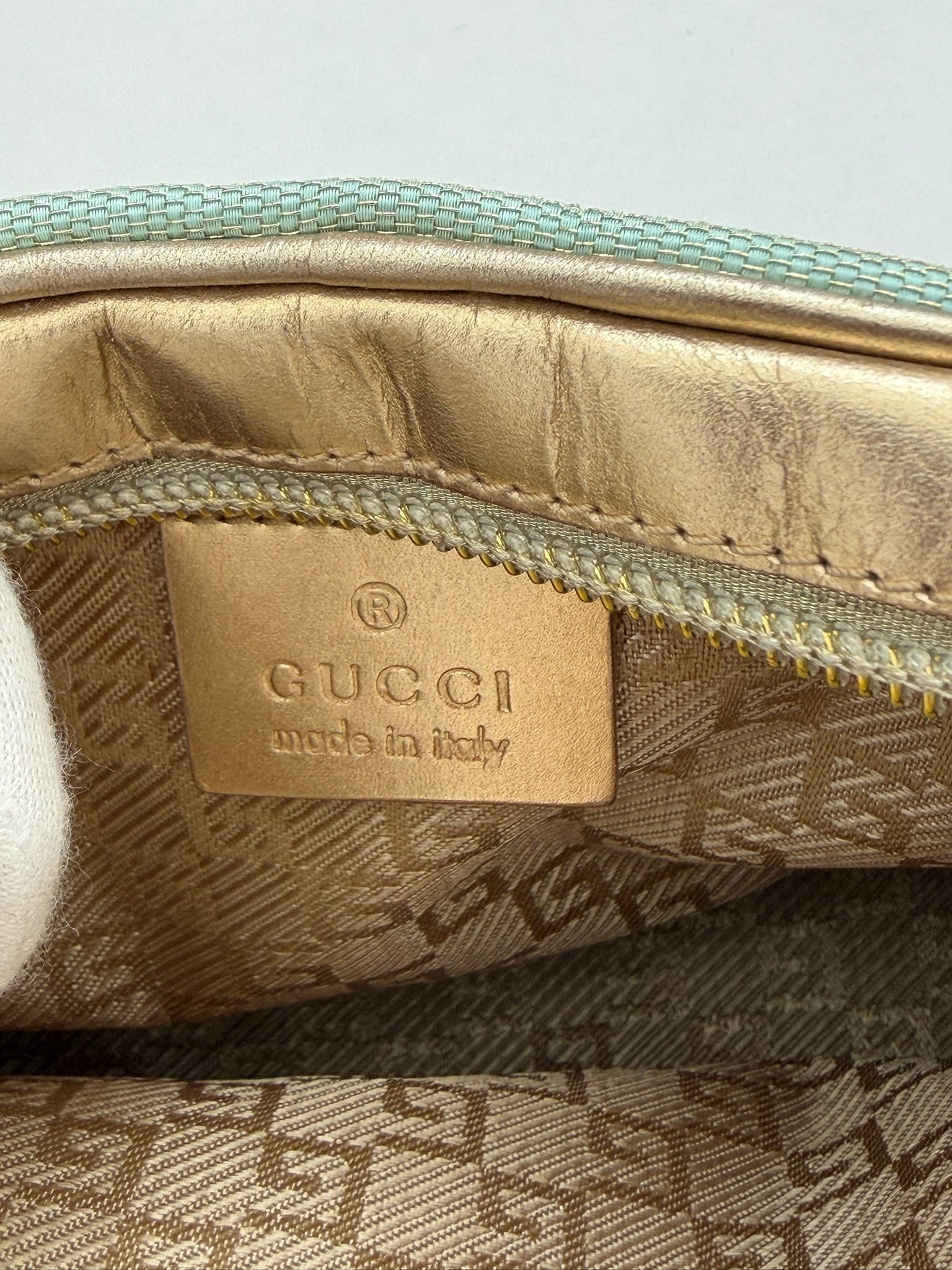 gucci 2000s turquoise and gold mini bag