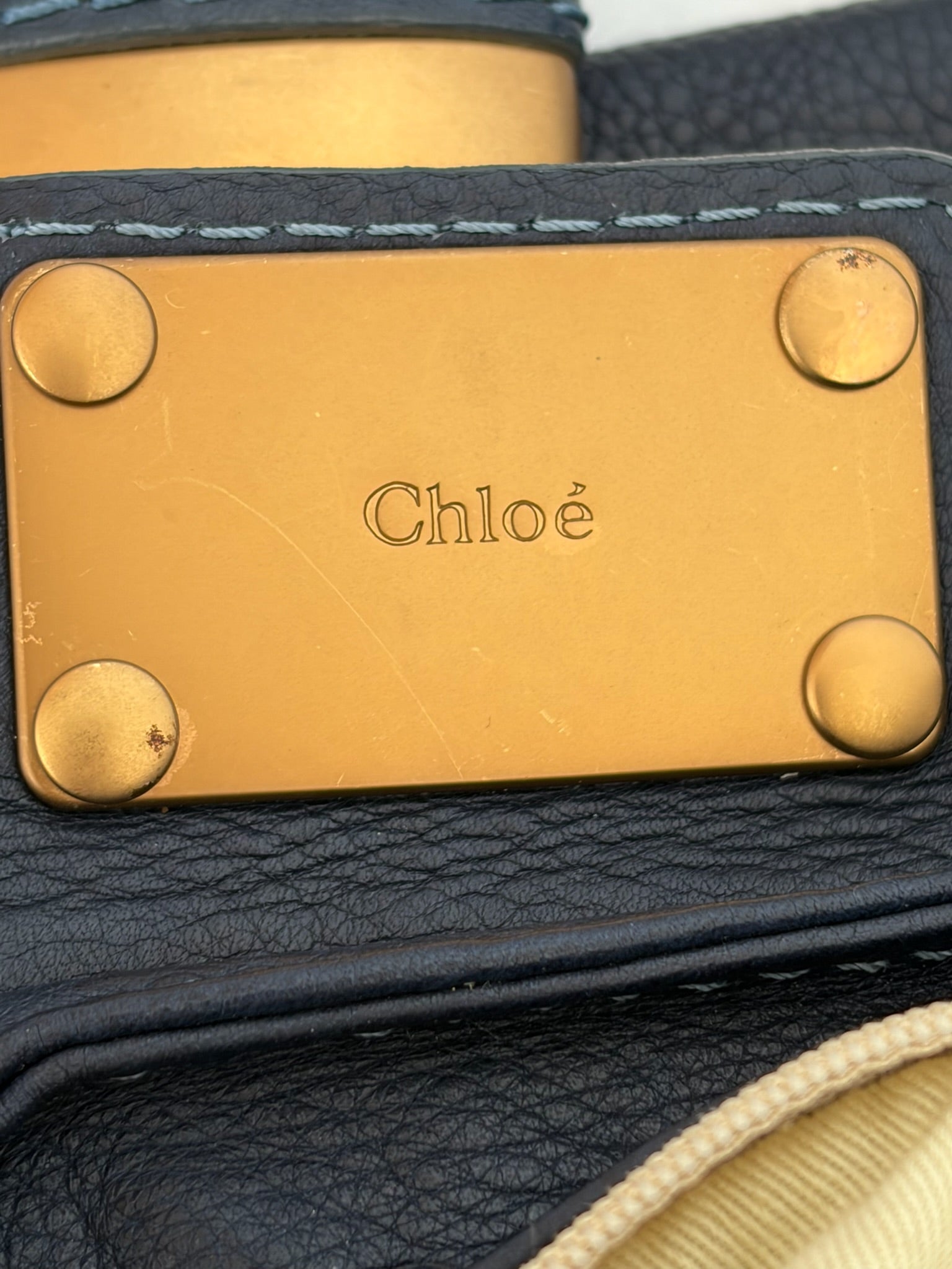 chloé 2000s navy blue paddington bag
