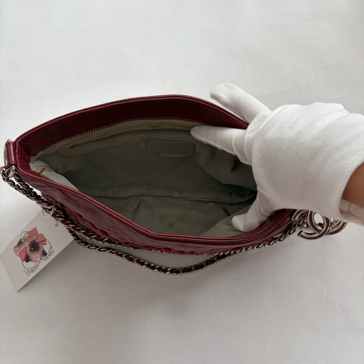 chanel 2000s red stitch shoulder bag