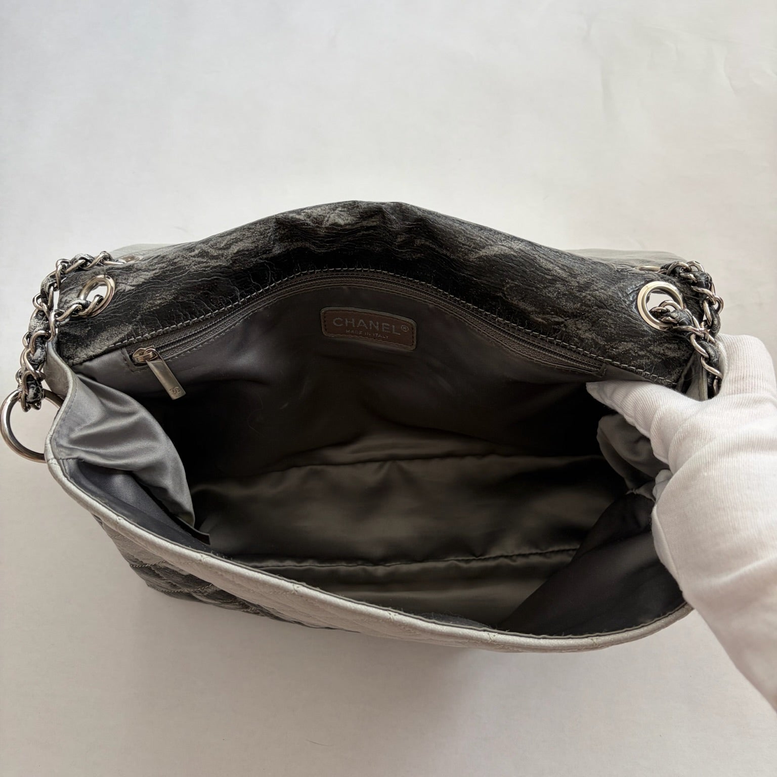 chanel 2000s silver ombré flap bag