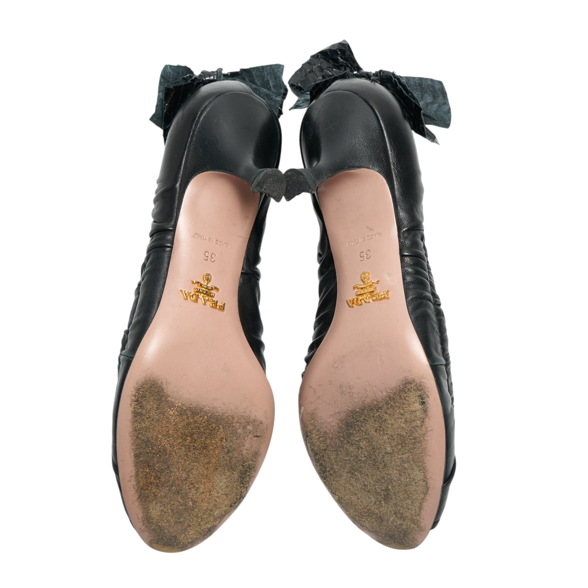 prada 2000s black ruched bow heels