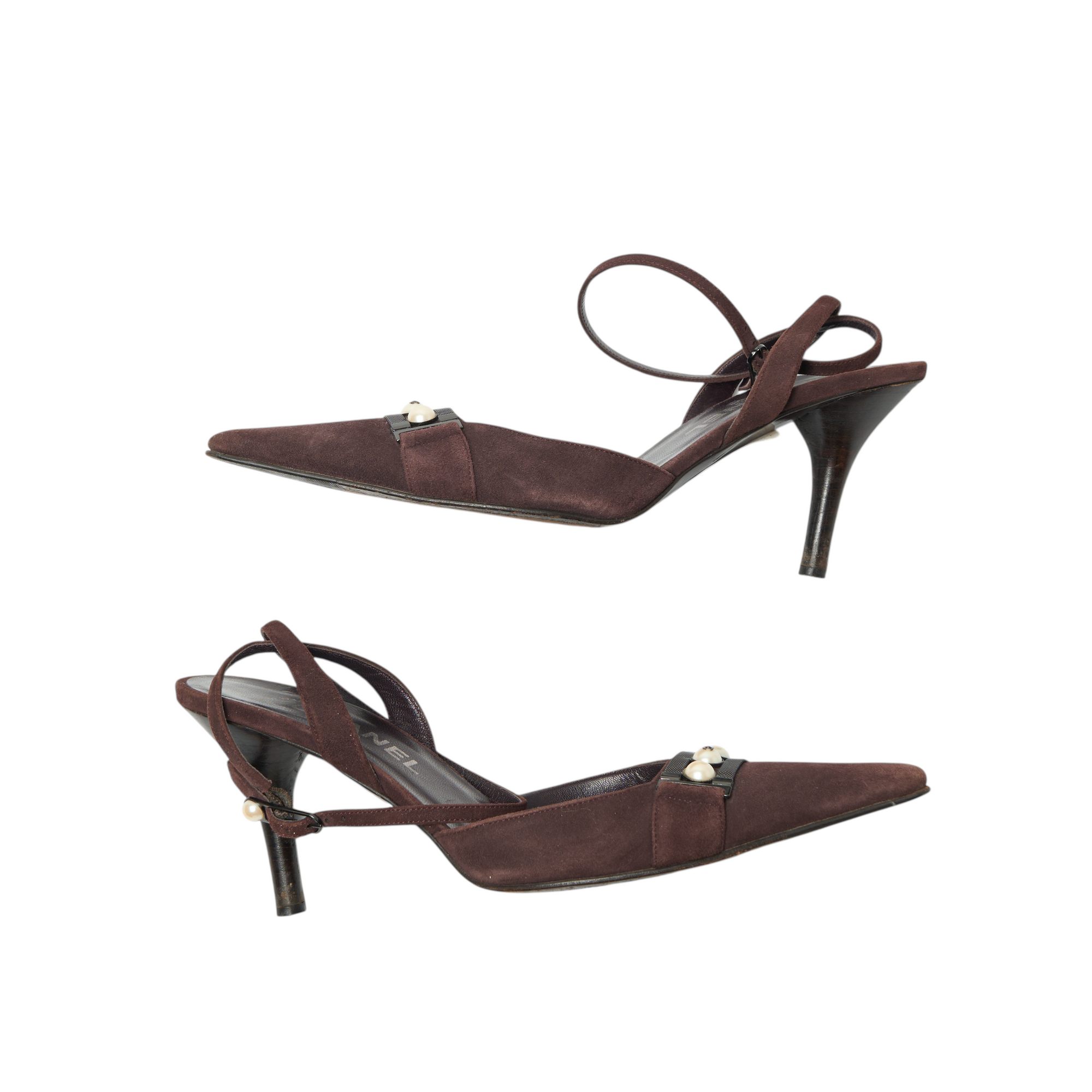 chanel 2000s brown pearl heels