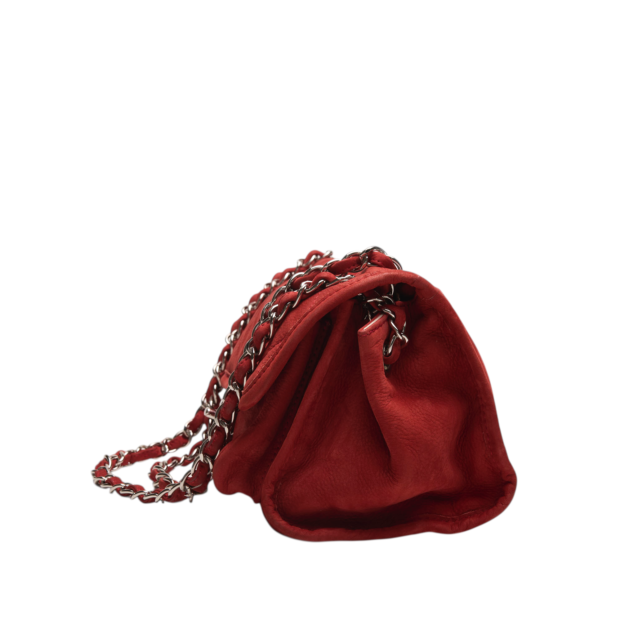 chanel 2000s red suede shoulder bag