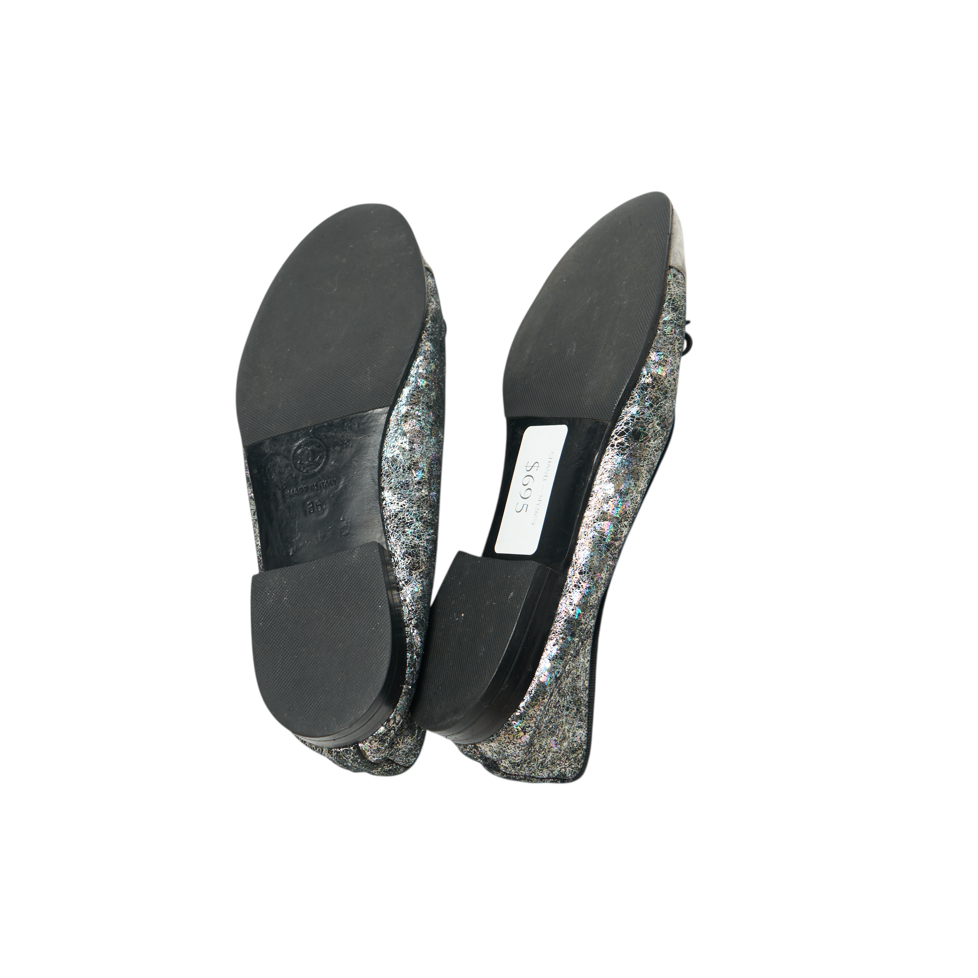 chanel metallic ballerina flats