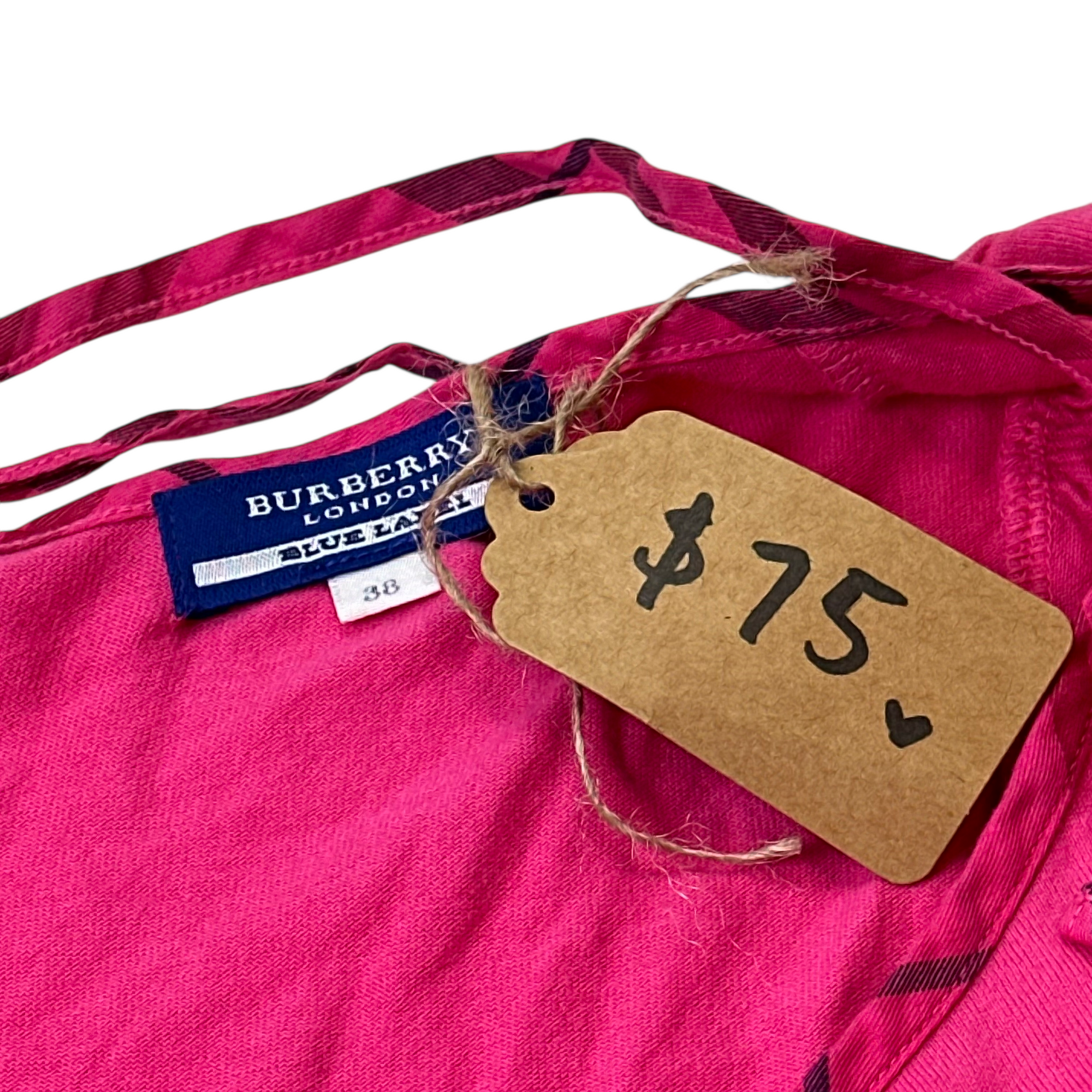 burberry pink plaid blouse with tie detail