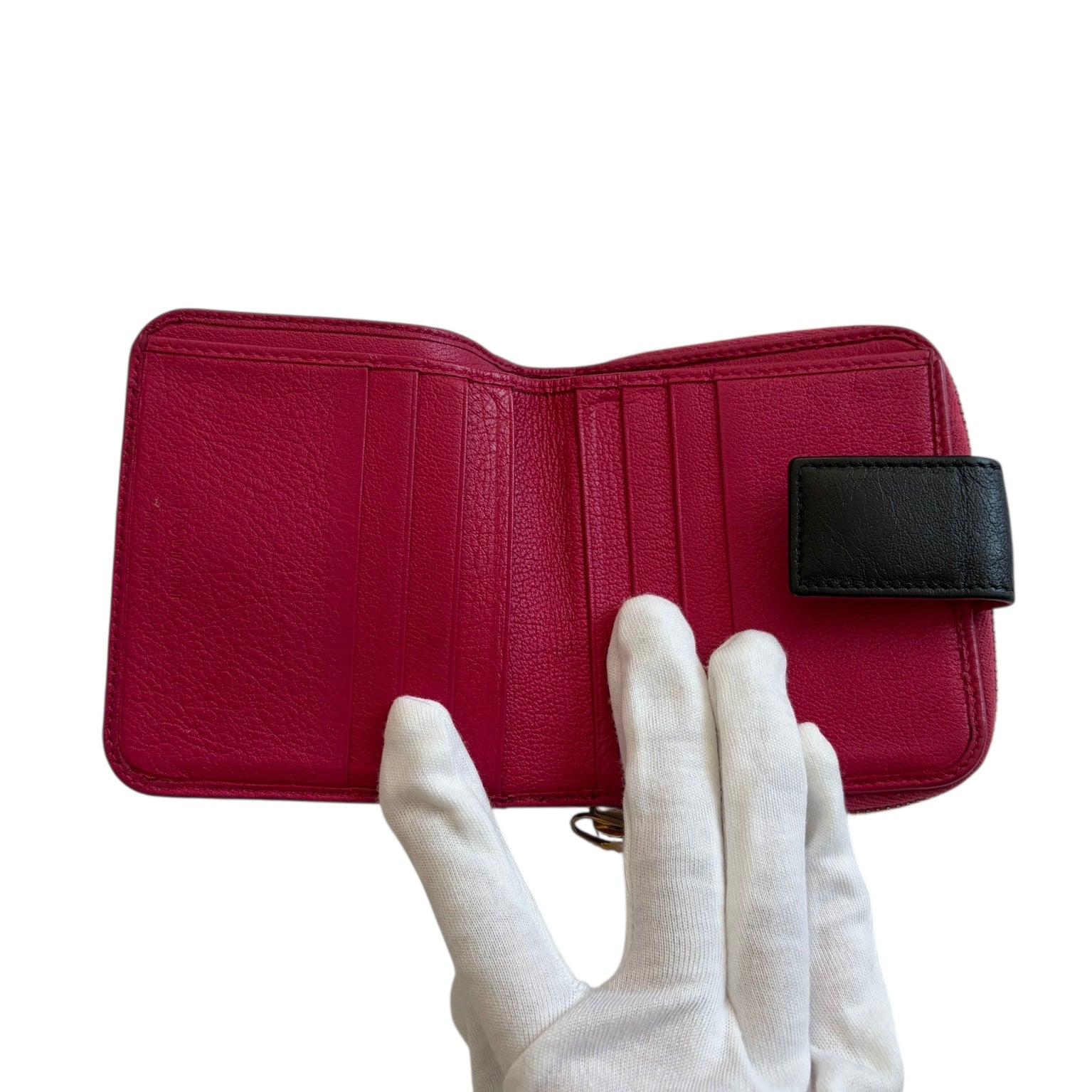 ysl black wallet with red inner