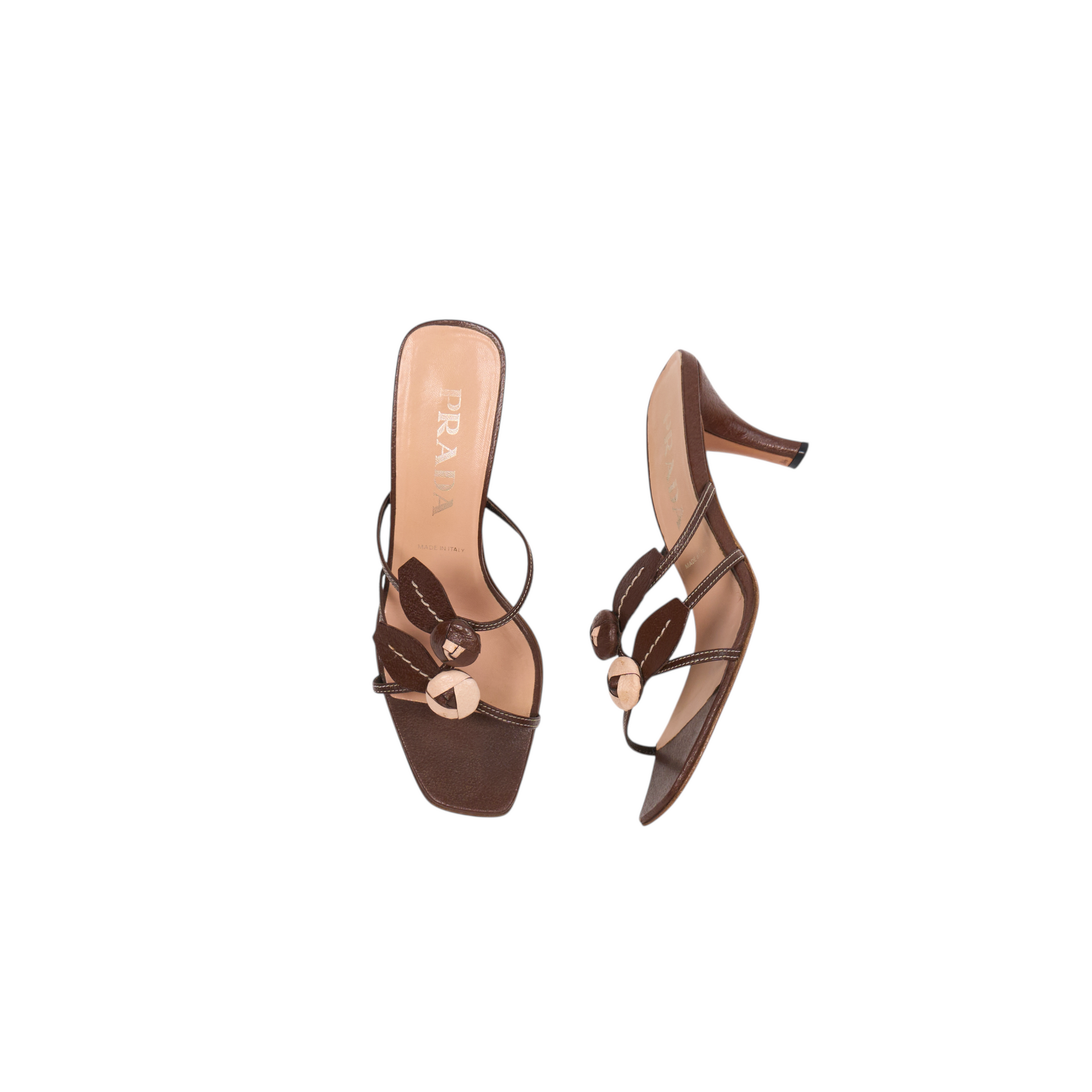 prada 2000s brown floral heels