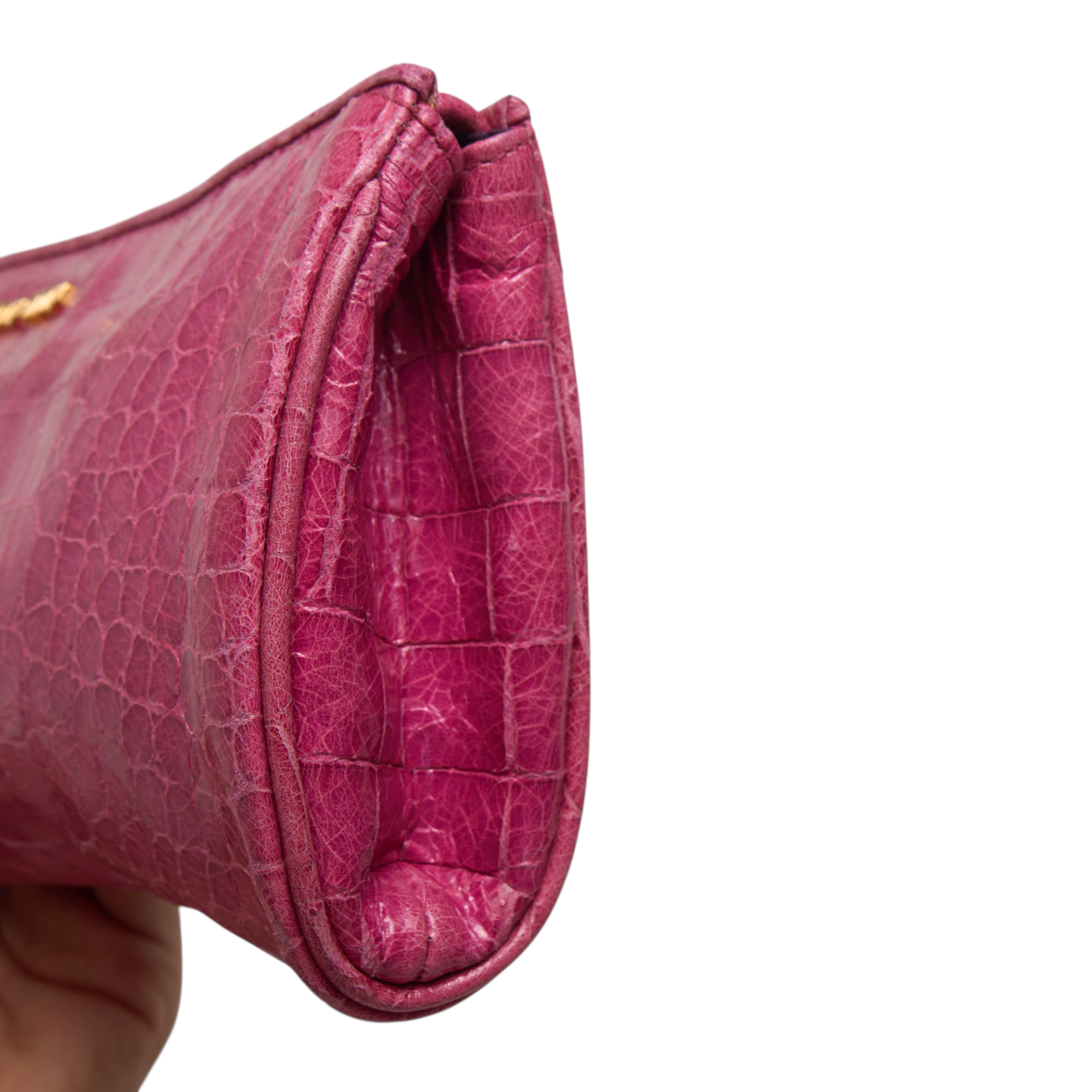 miu miu 2000s hot pink crocodile clutch bag