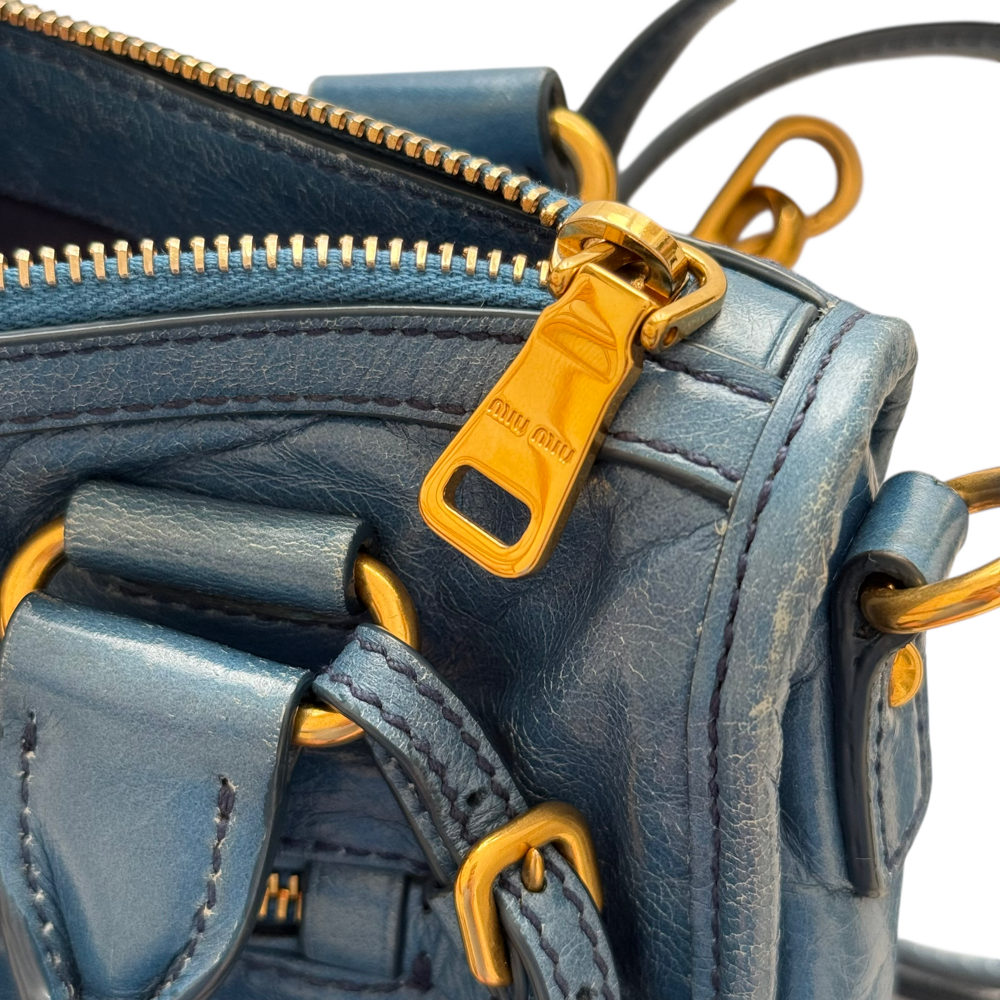miu miu 2000s blue shoulder bag