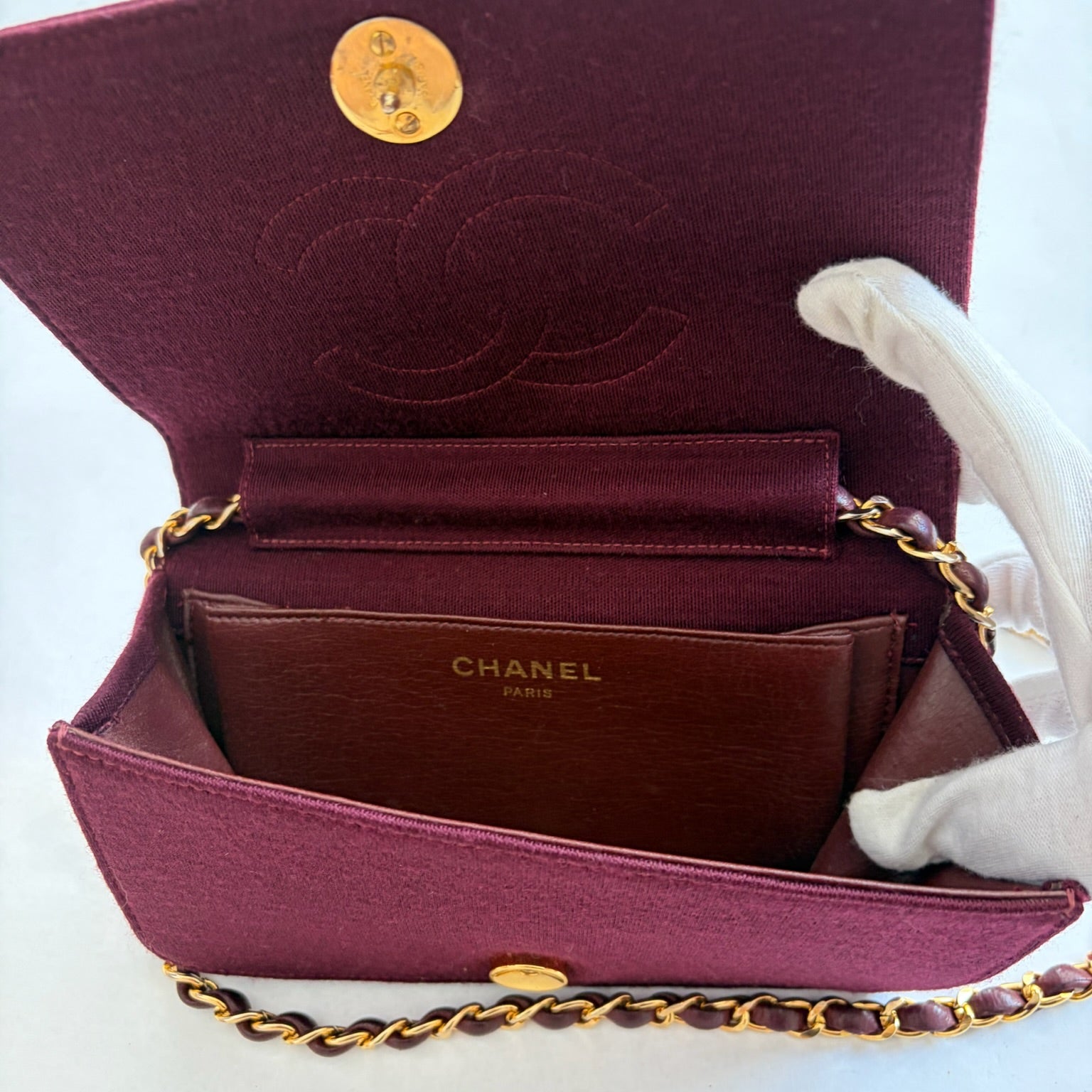 chanel burgundy wallet on chain bag