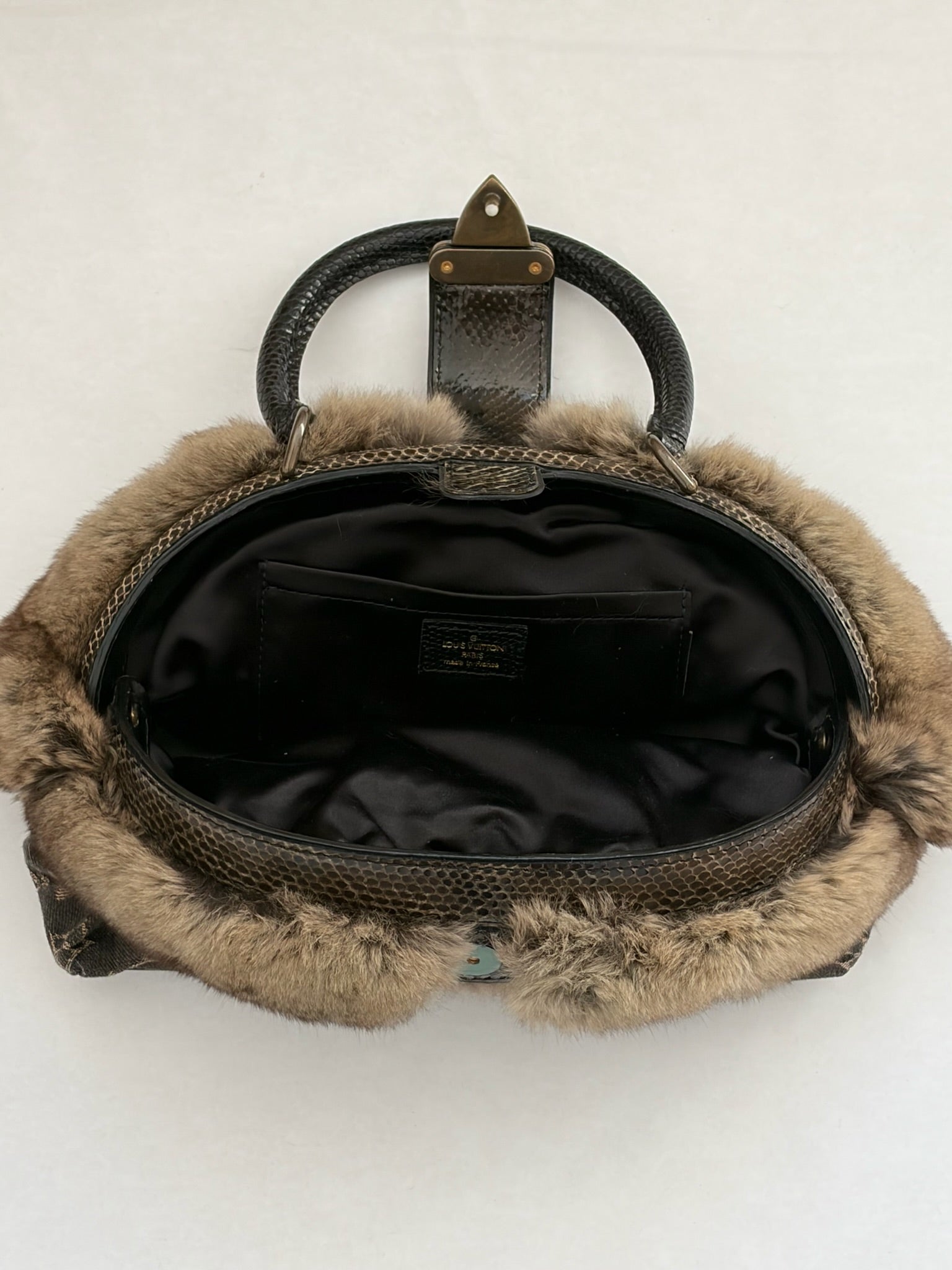 louis vuitton 2000s denim rabbit hair bag