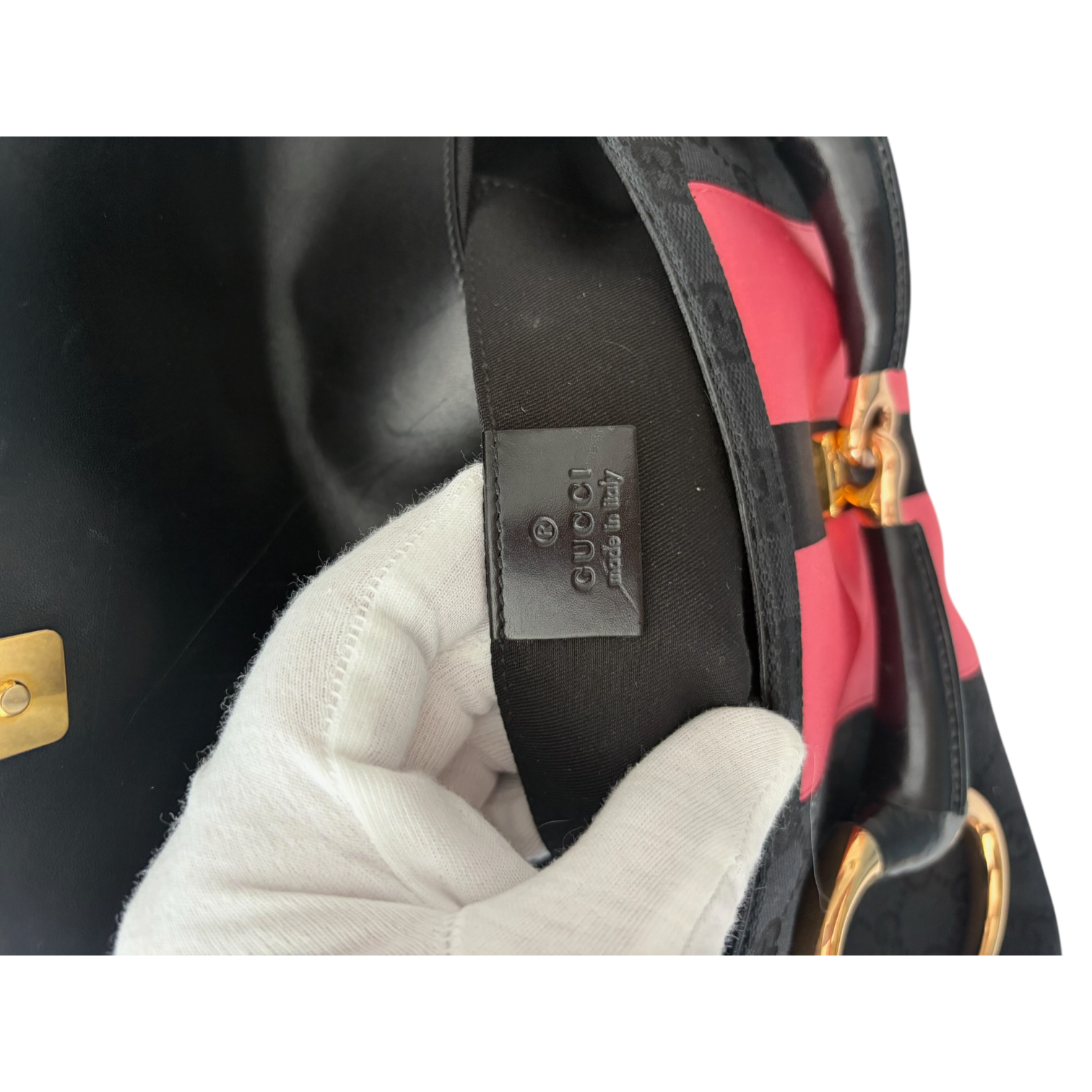 gucci 2000s black and pink horsebit bag