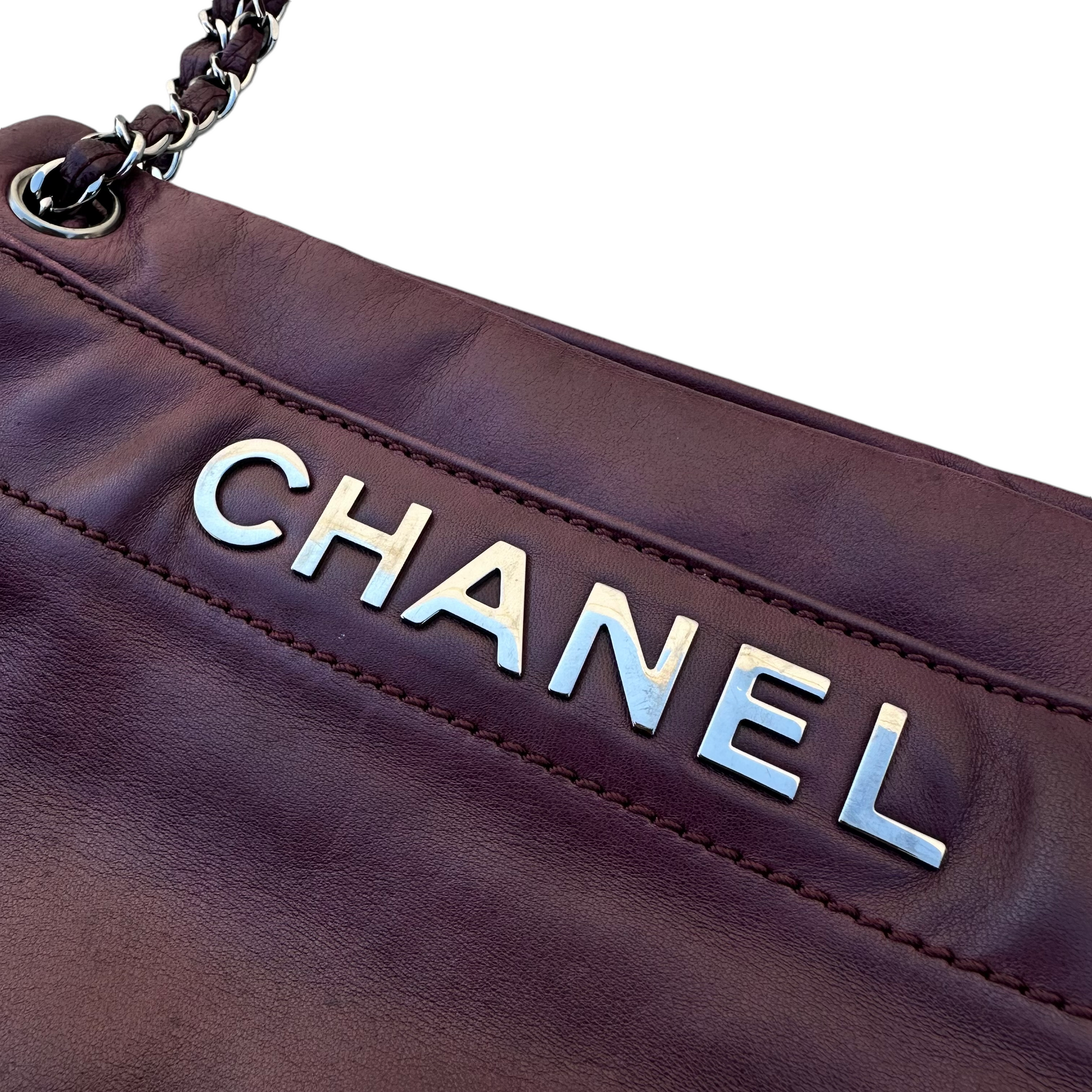 chanel 2000s purple shoulder bag