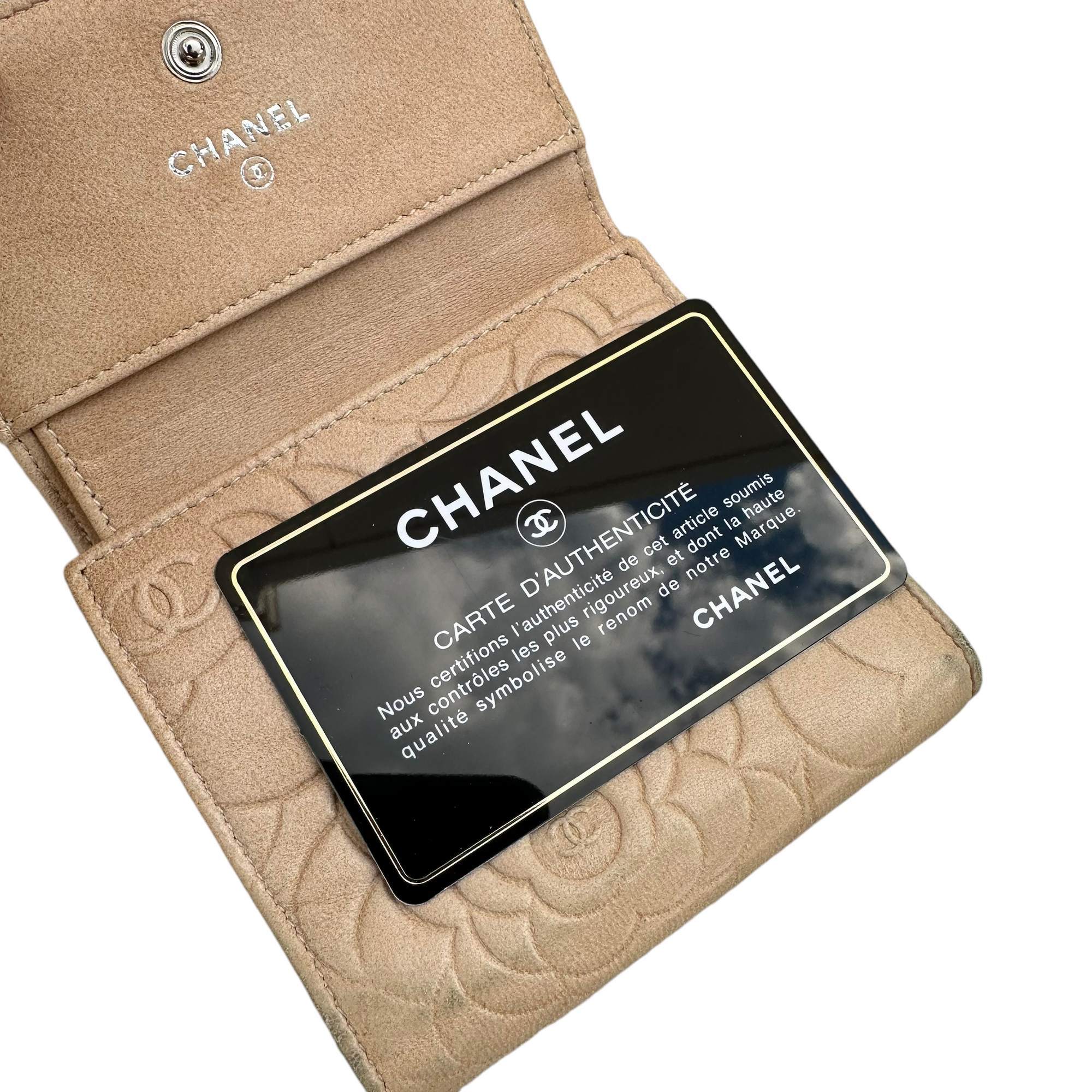 chanel tan camellia wallet