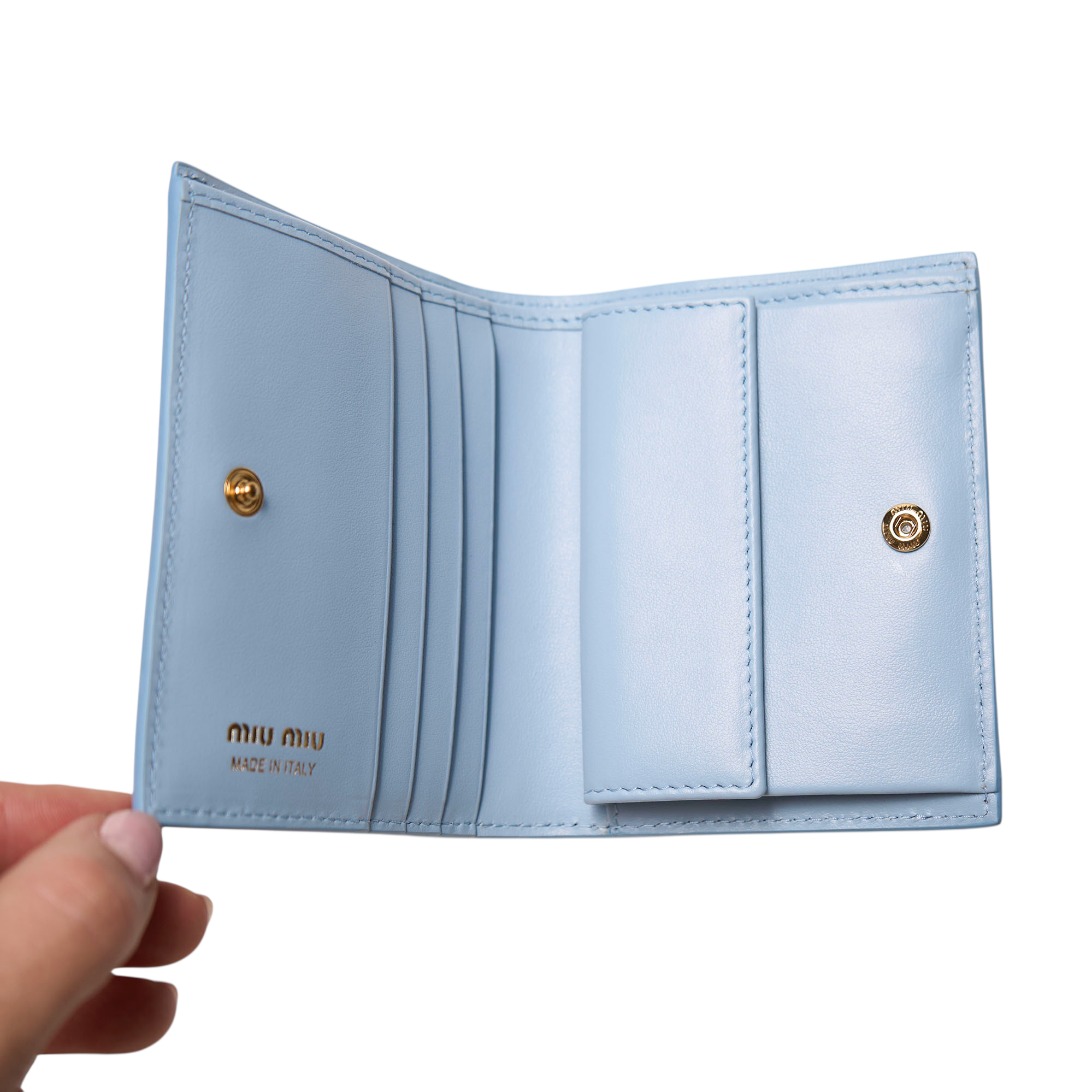 miu miu blue polka dot wallet