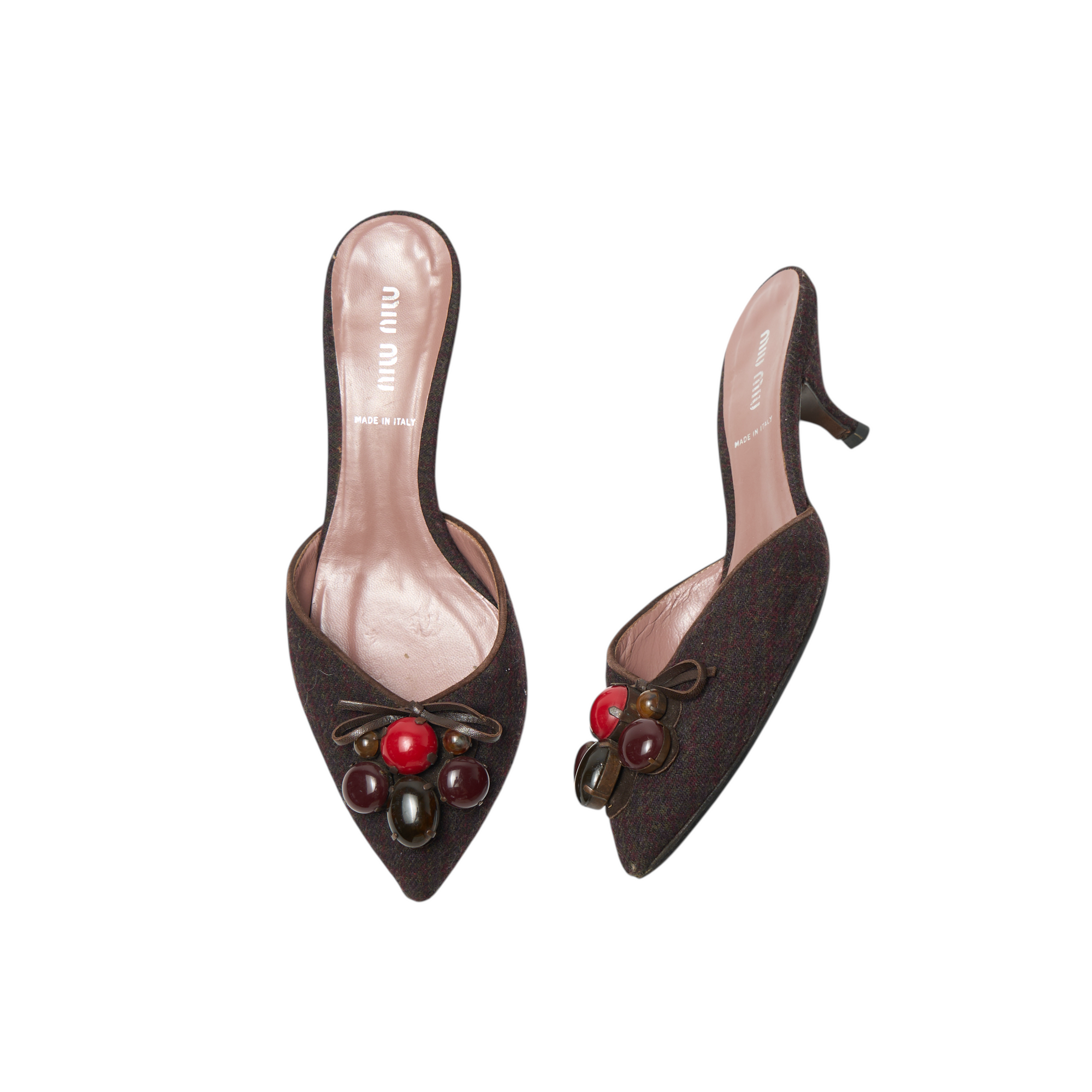 prada 2000s brown wool kitten heels