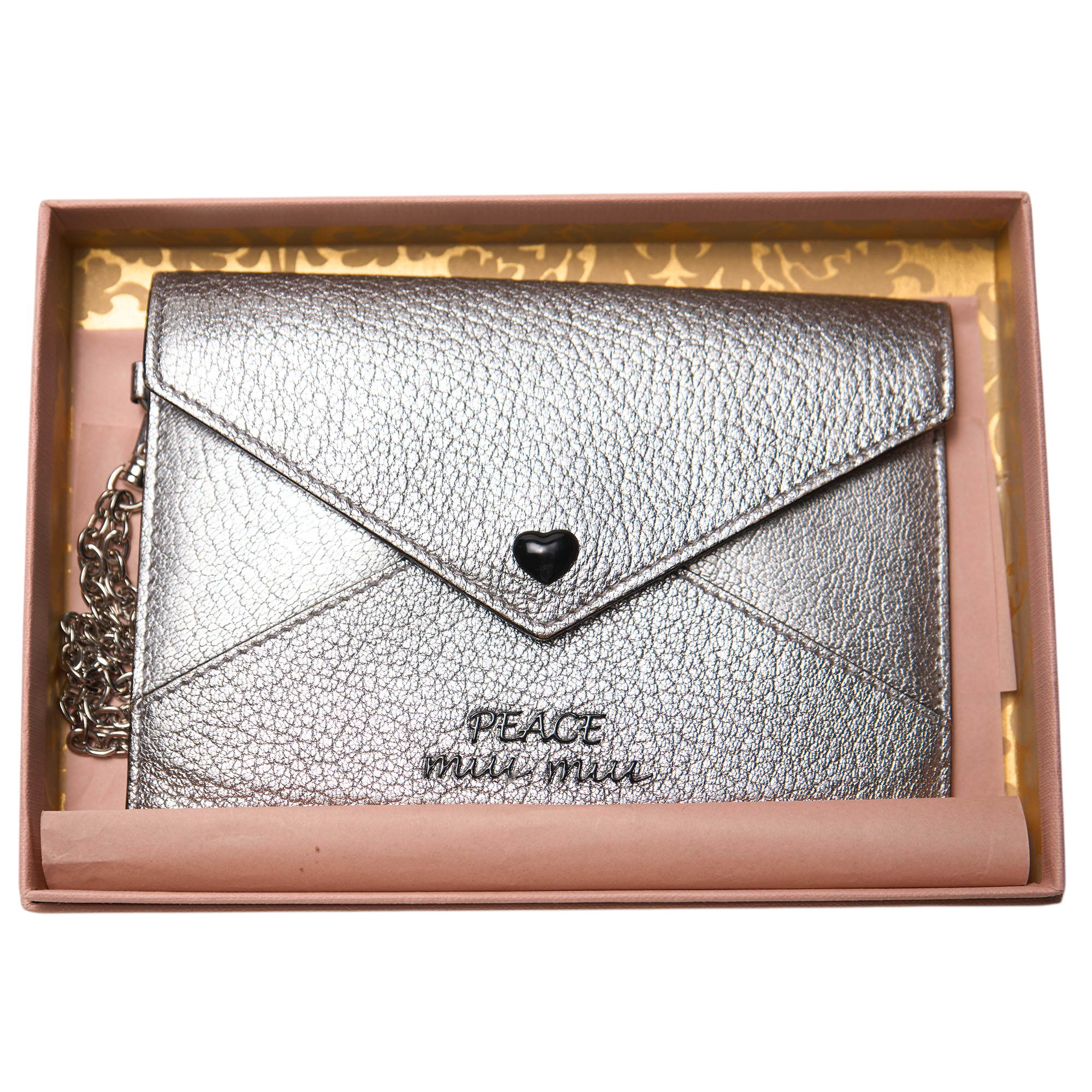 miu miu silver heart wallet on chain