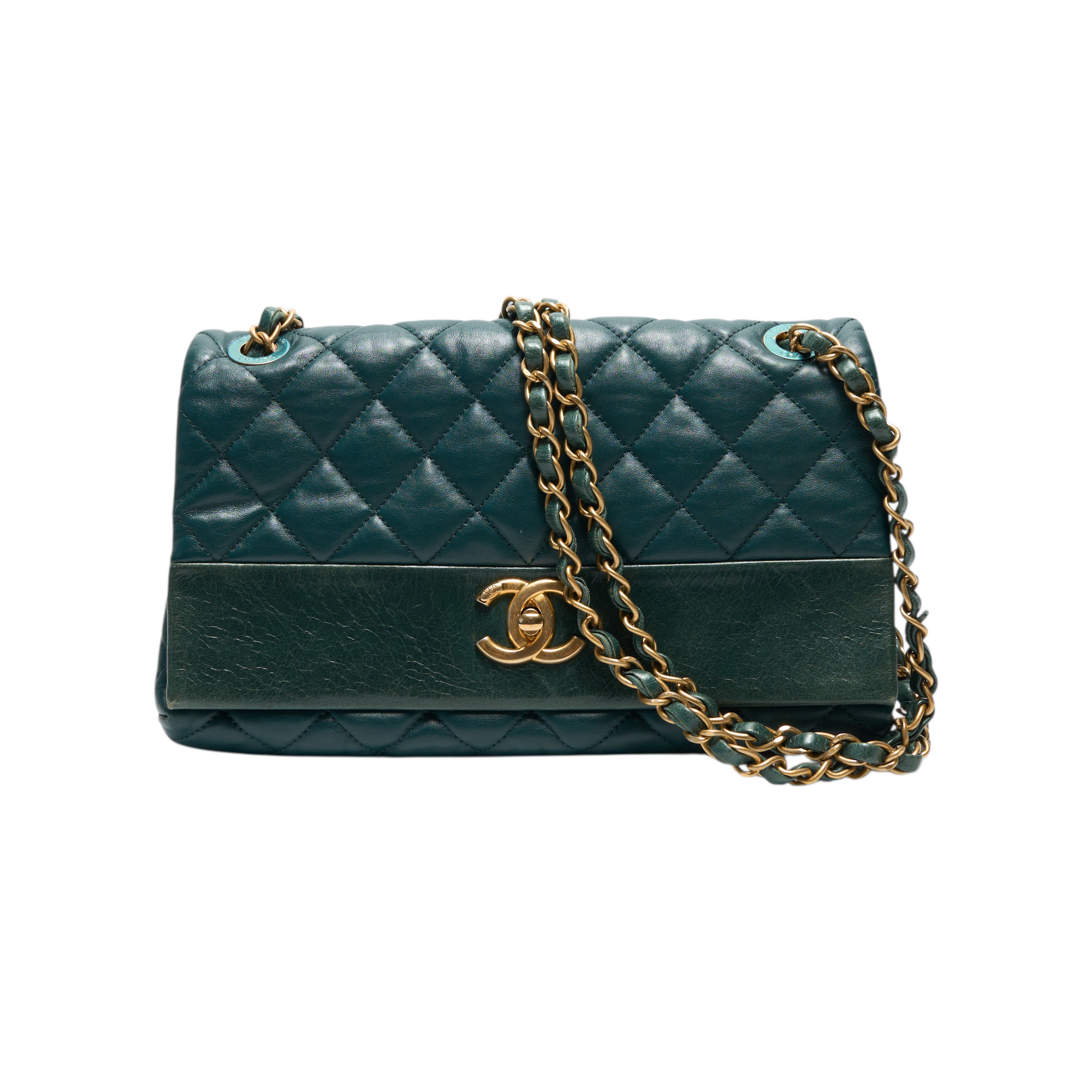chanel 2000s forest green flap bag