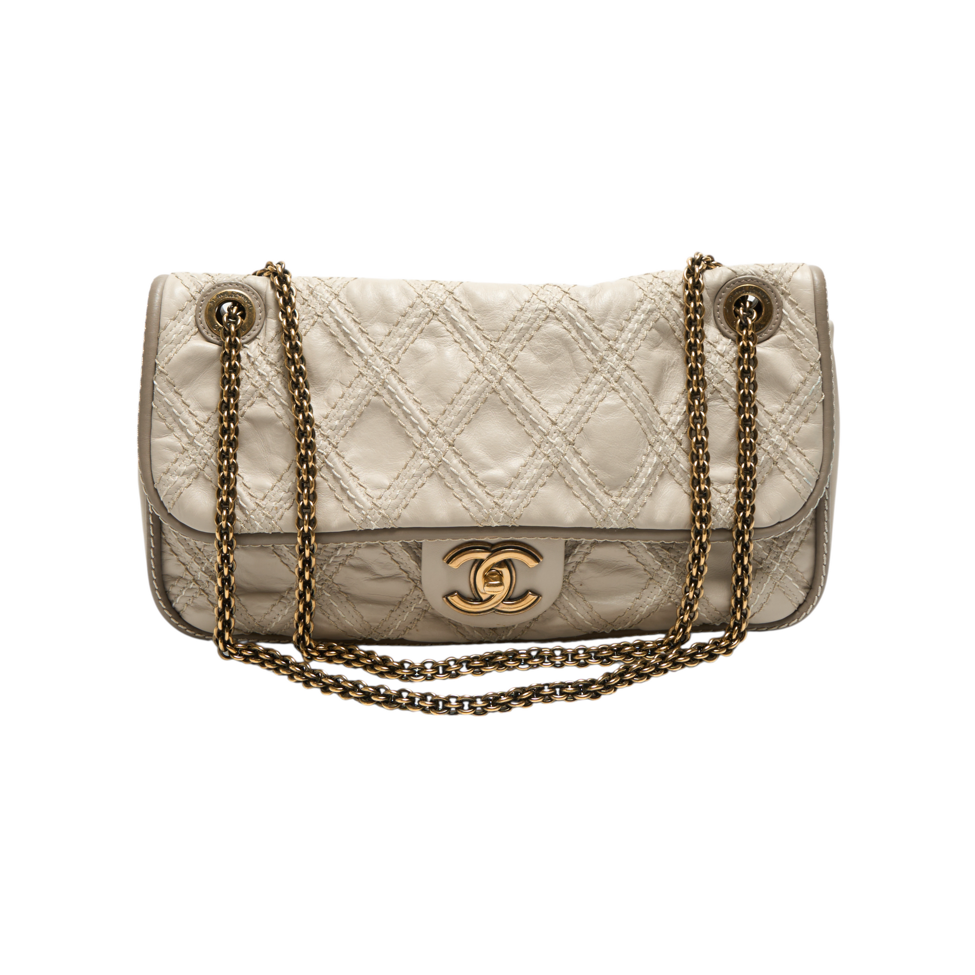 chanel 2010s gray stitched flap bag
