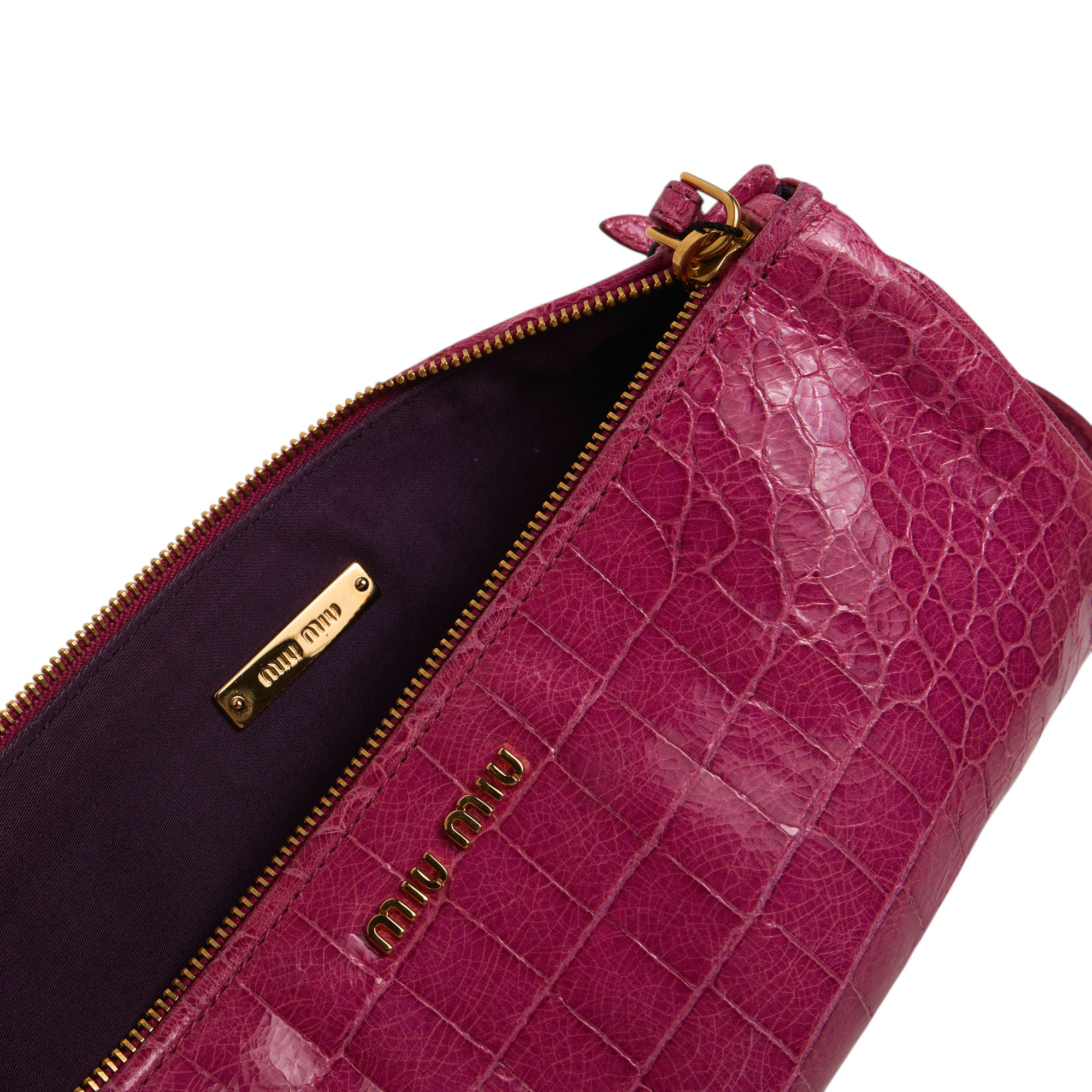 miu miu 2000s hot pink crocodile clutch bag