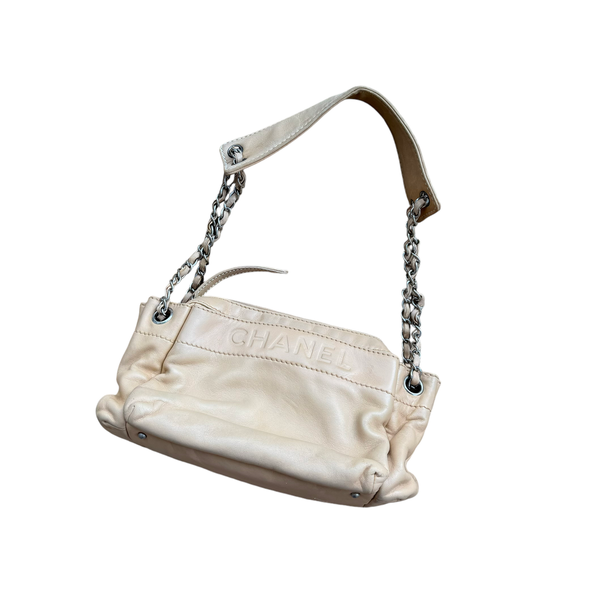 chanel 2000s beige shoulder bag