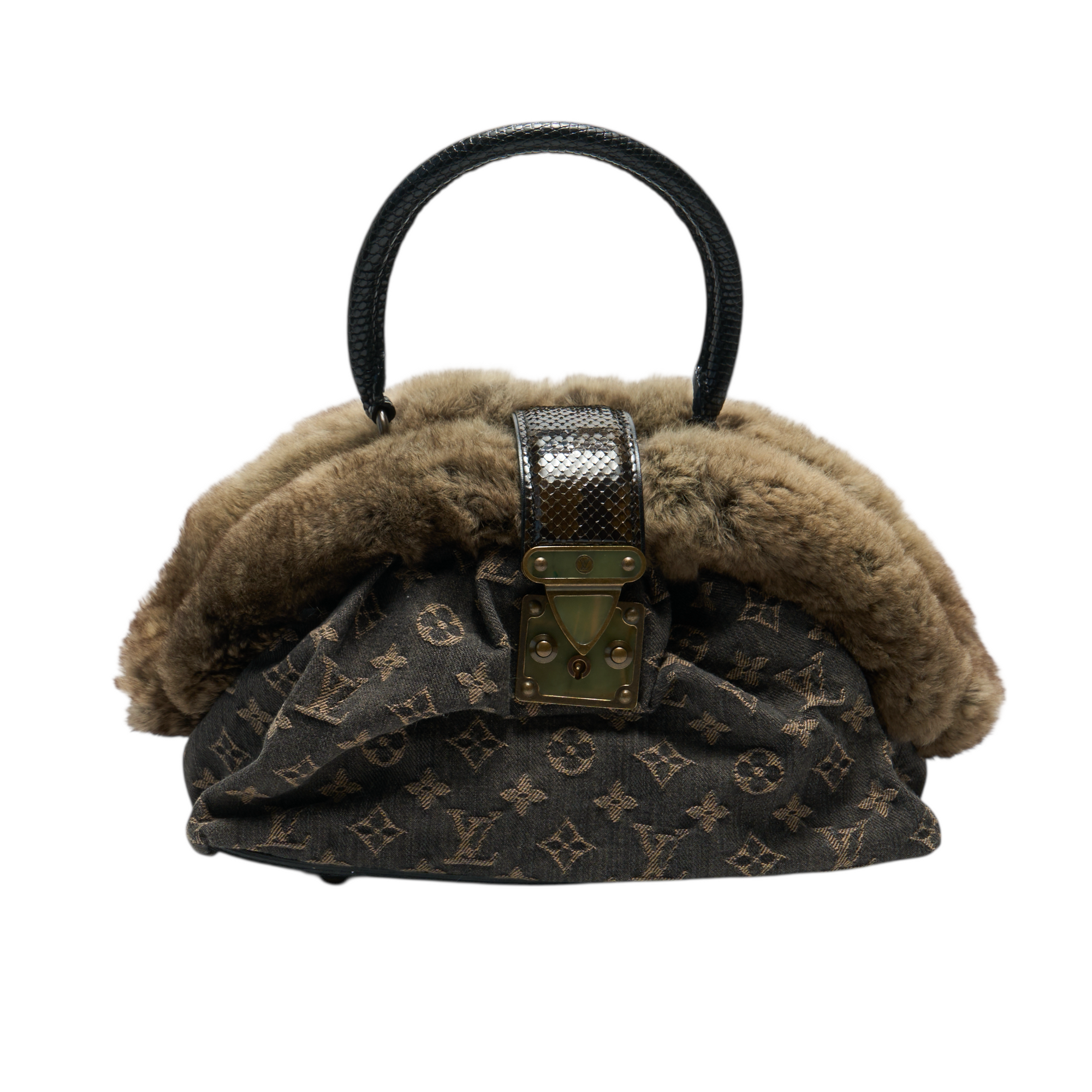 louis vuitton 2000s denim rabbit hair bag