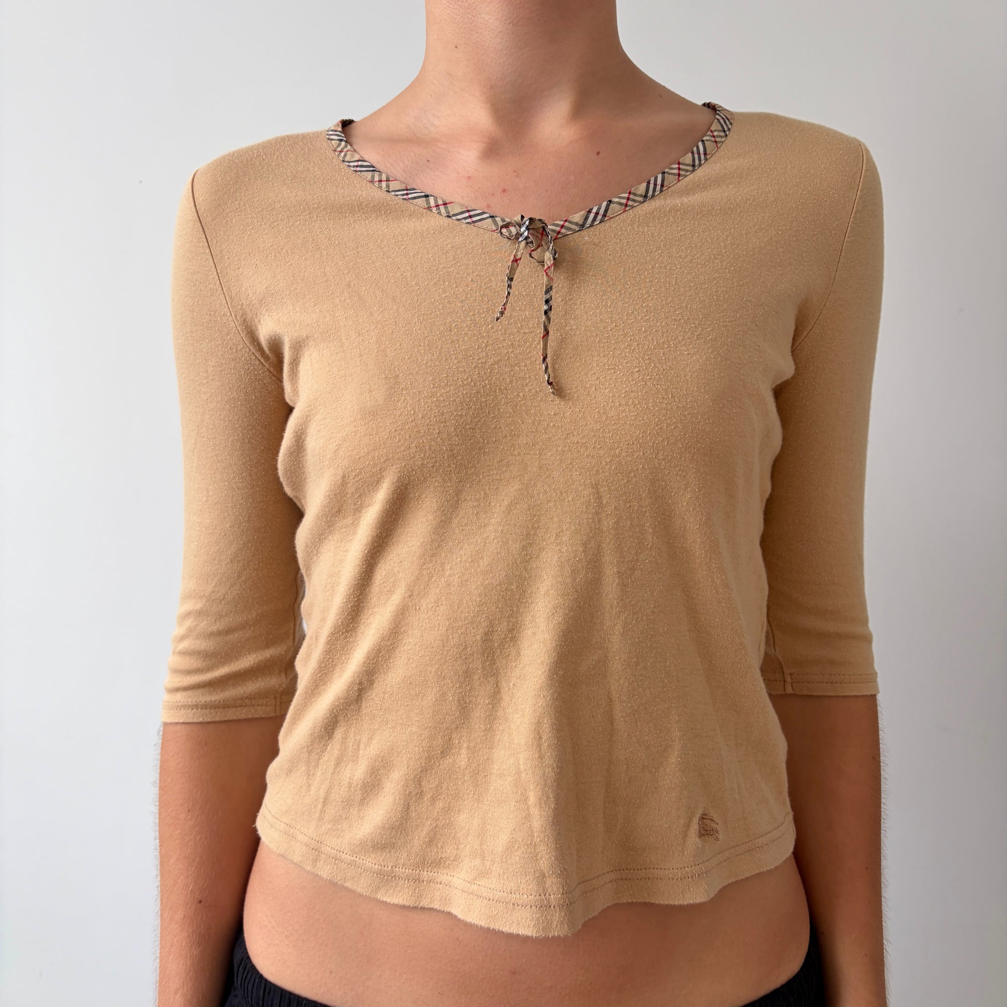 burberry 2000s tan quarter sleeve top