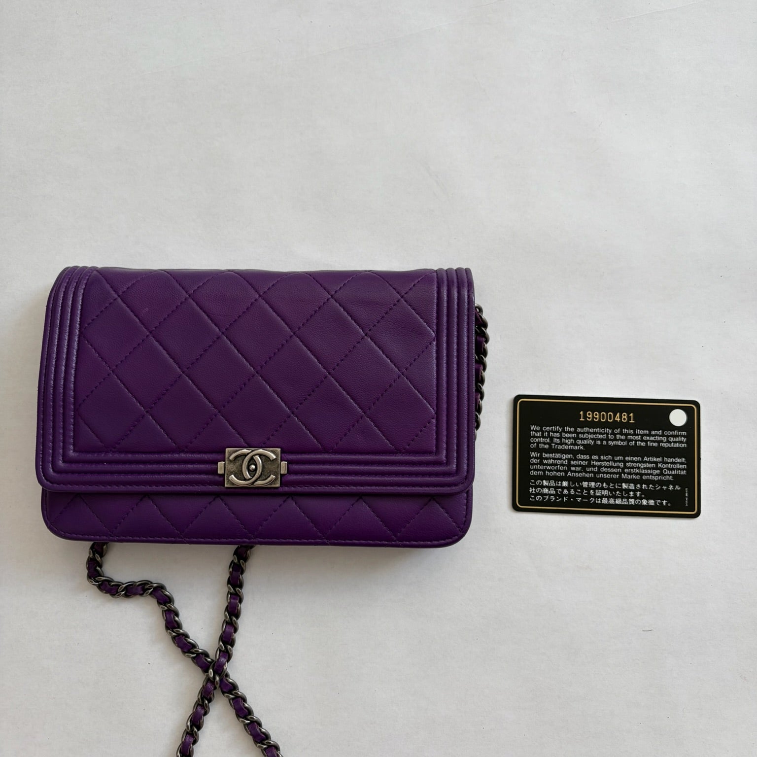 chanel purple wallet on chain bag