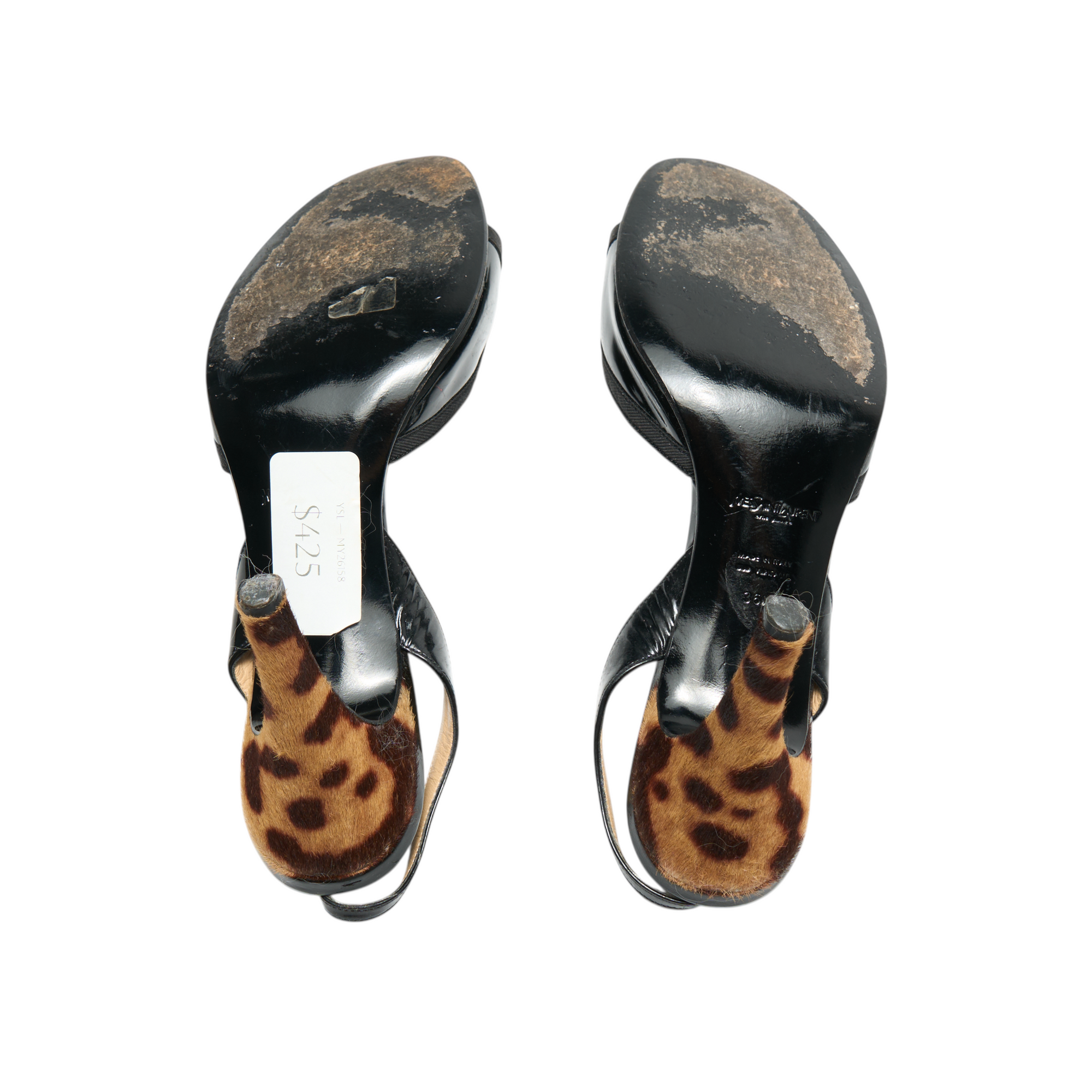 ysl black bow leopard heels