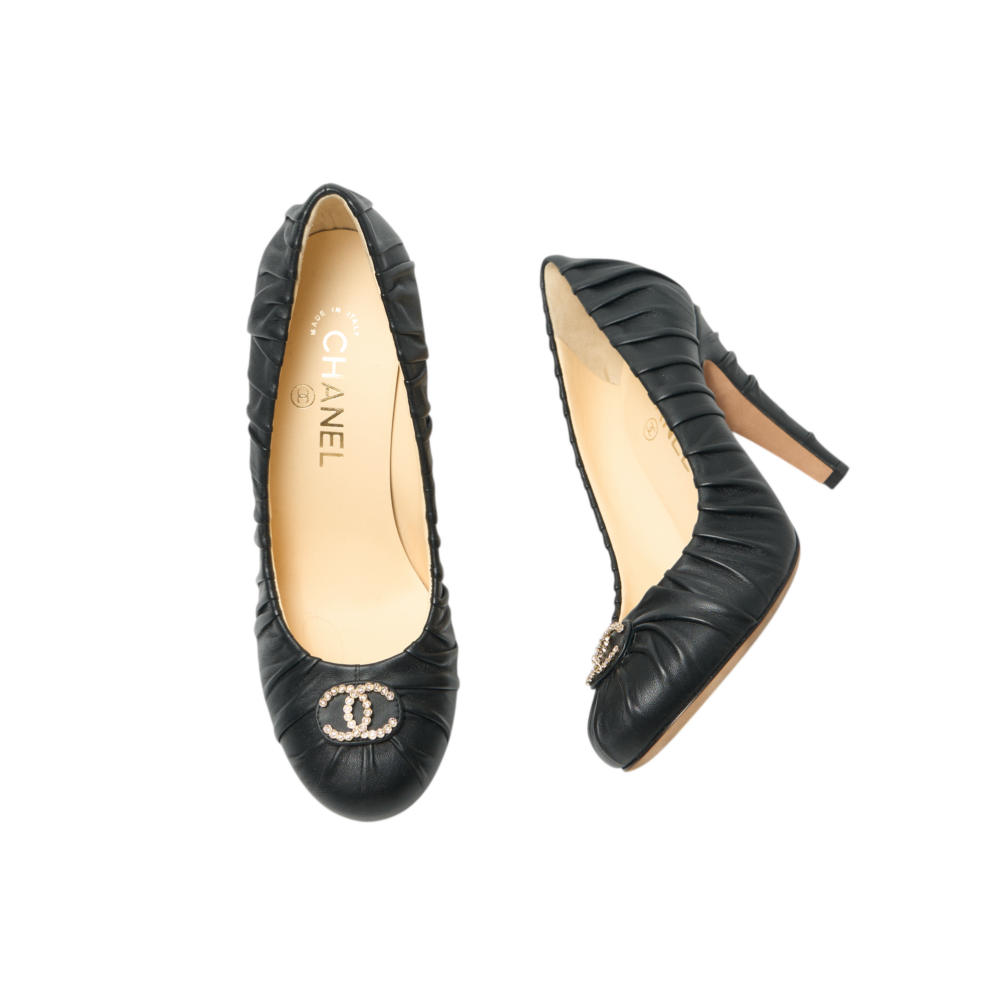chanel 2000s black ruched pump heels