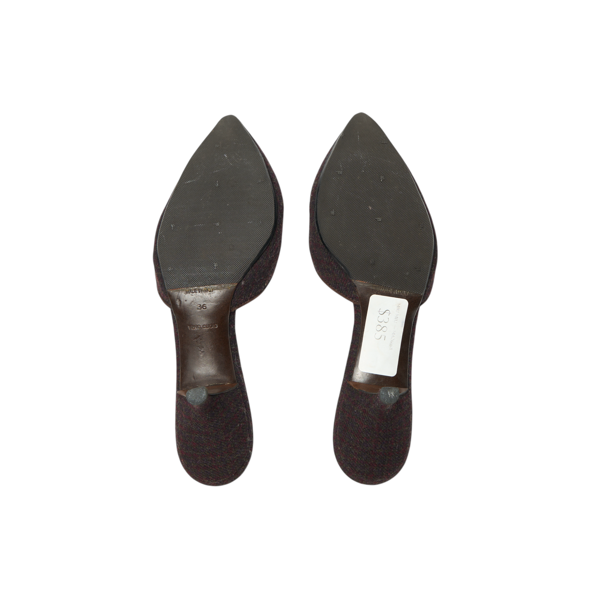 prada 2000s brown wool kitten heels