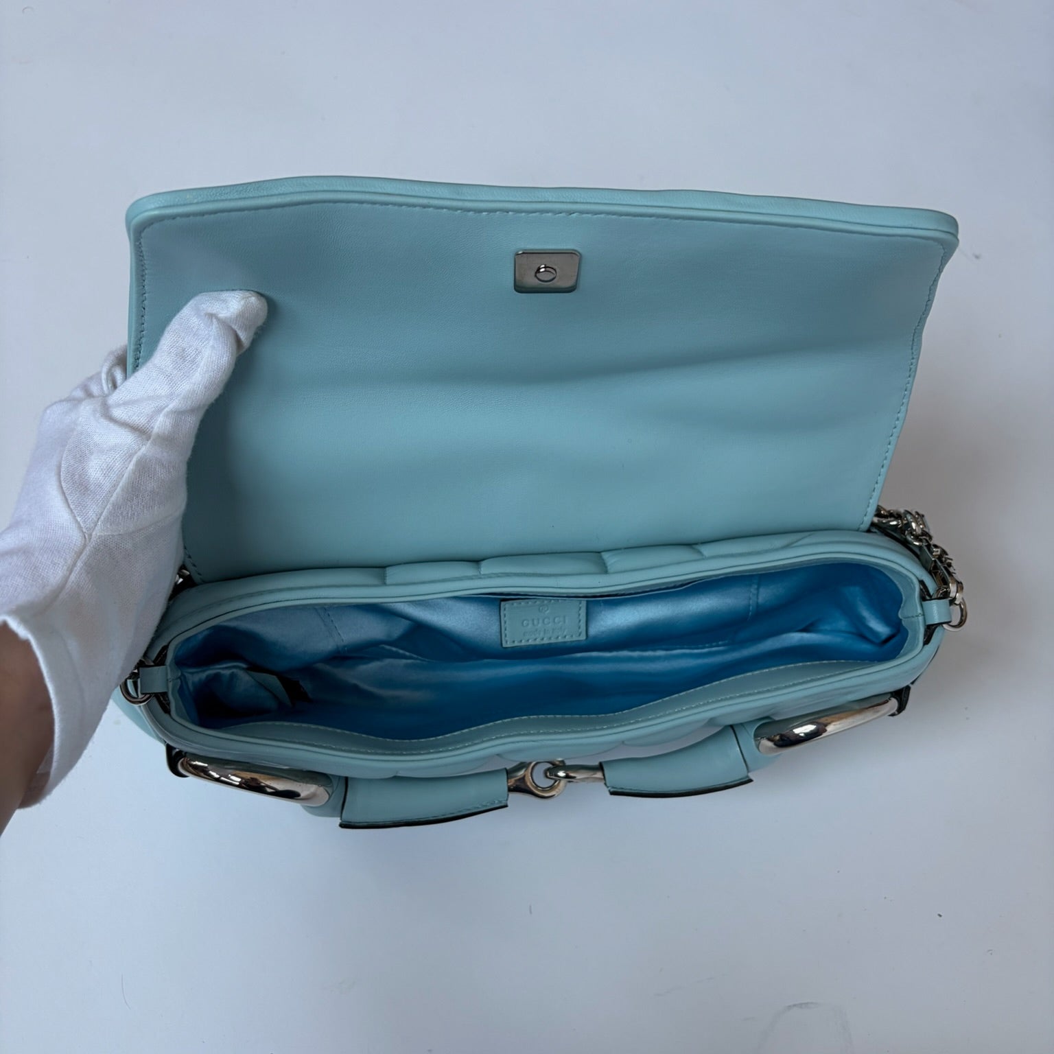 gucci f/w 2023 blue horsebit bag
