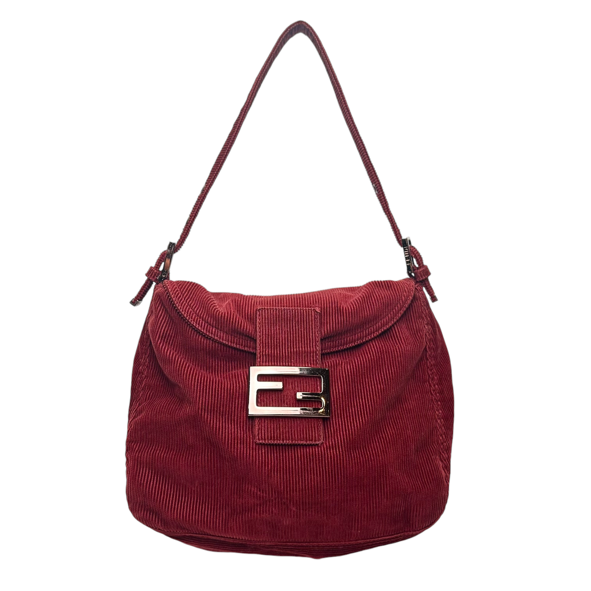 fendi 2000s red corduroy shoulder bag