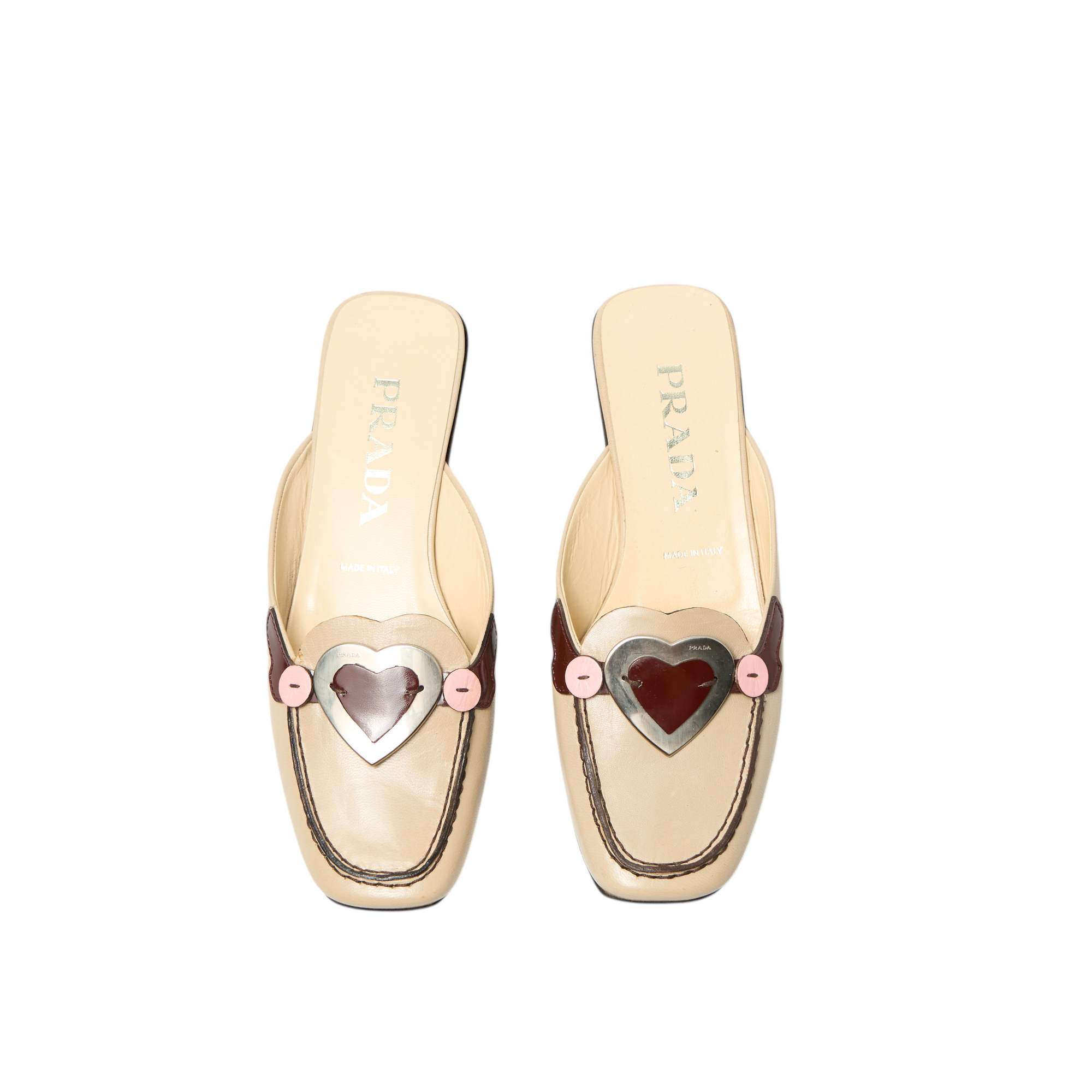 prada 2000s heart slip on mules