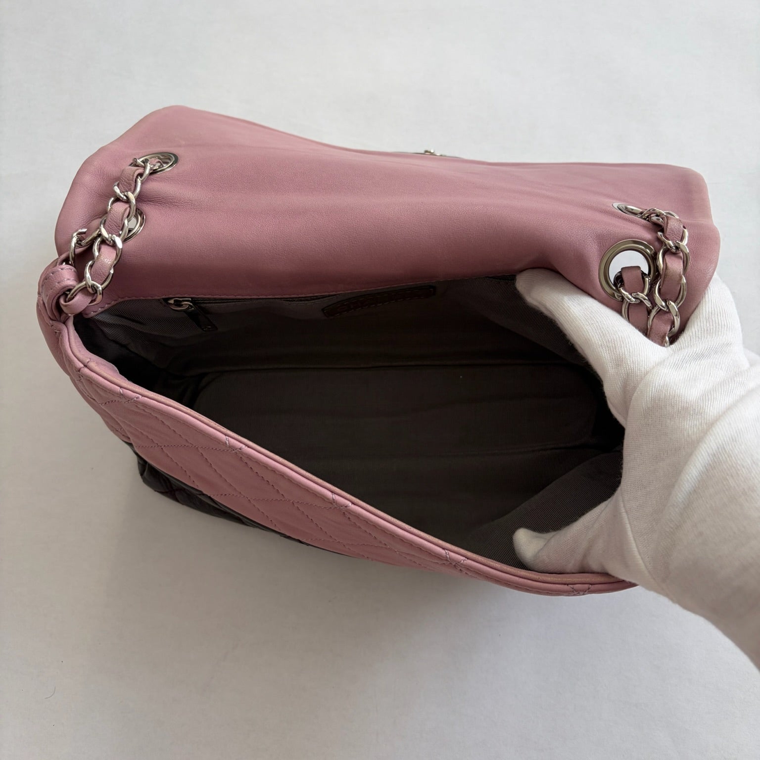 chanel 2000s half pink and purple flap bag