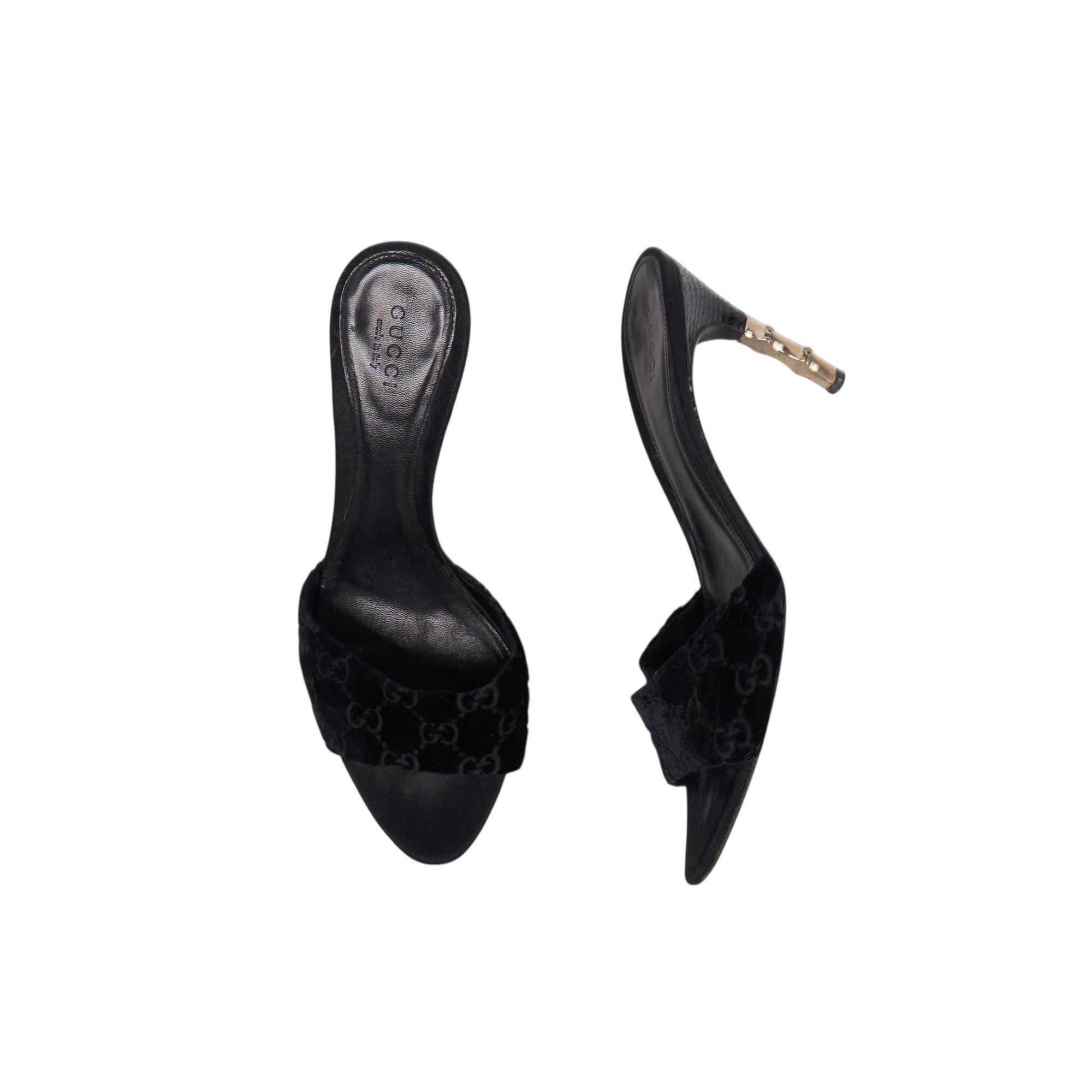 gucci 2000s black velvet bamboo heels