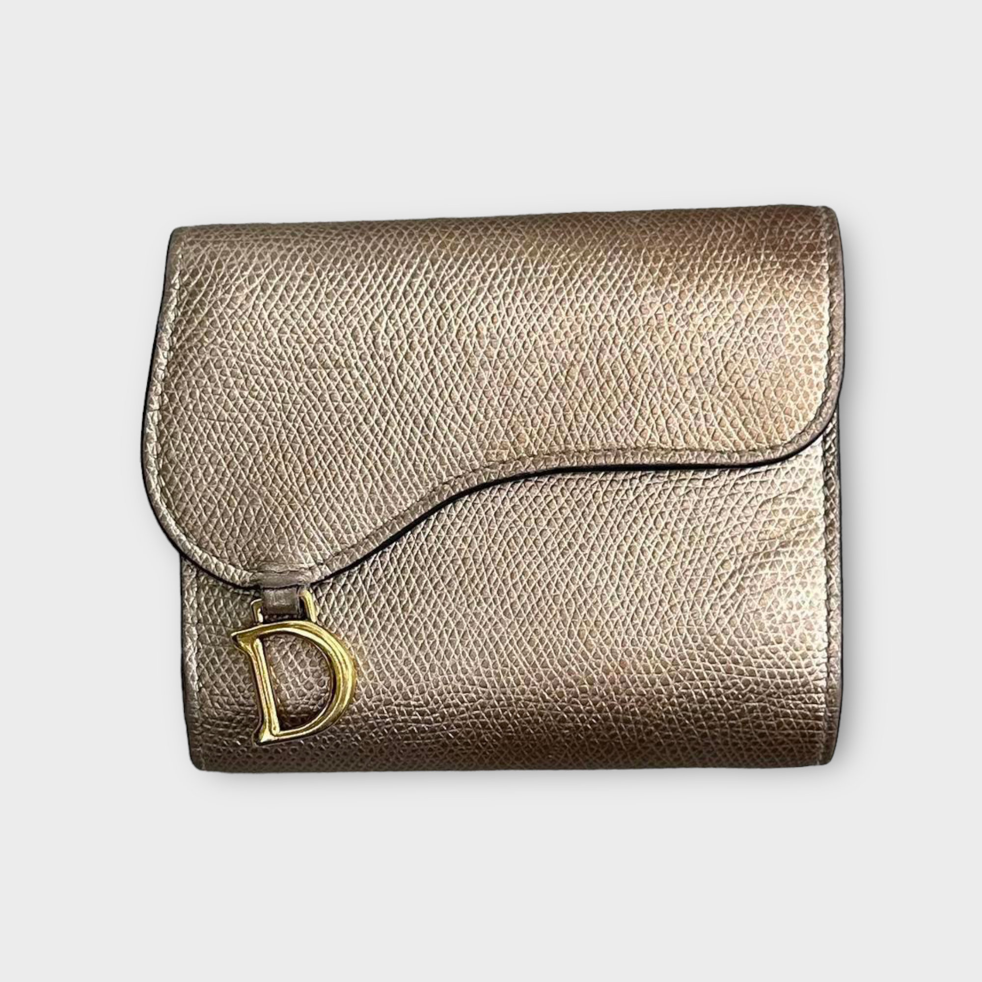 christian dior gold saddle wallet