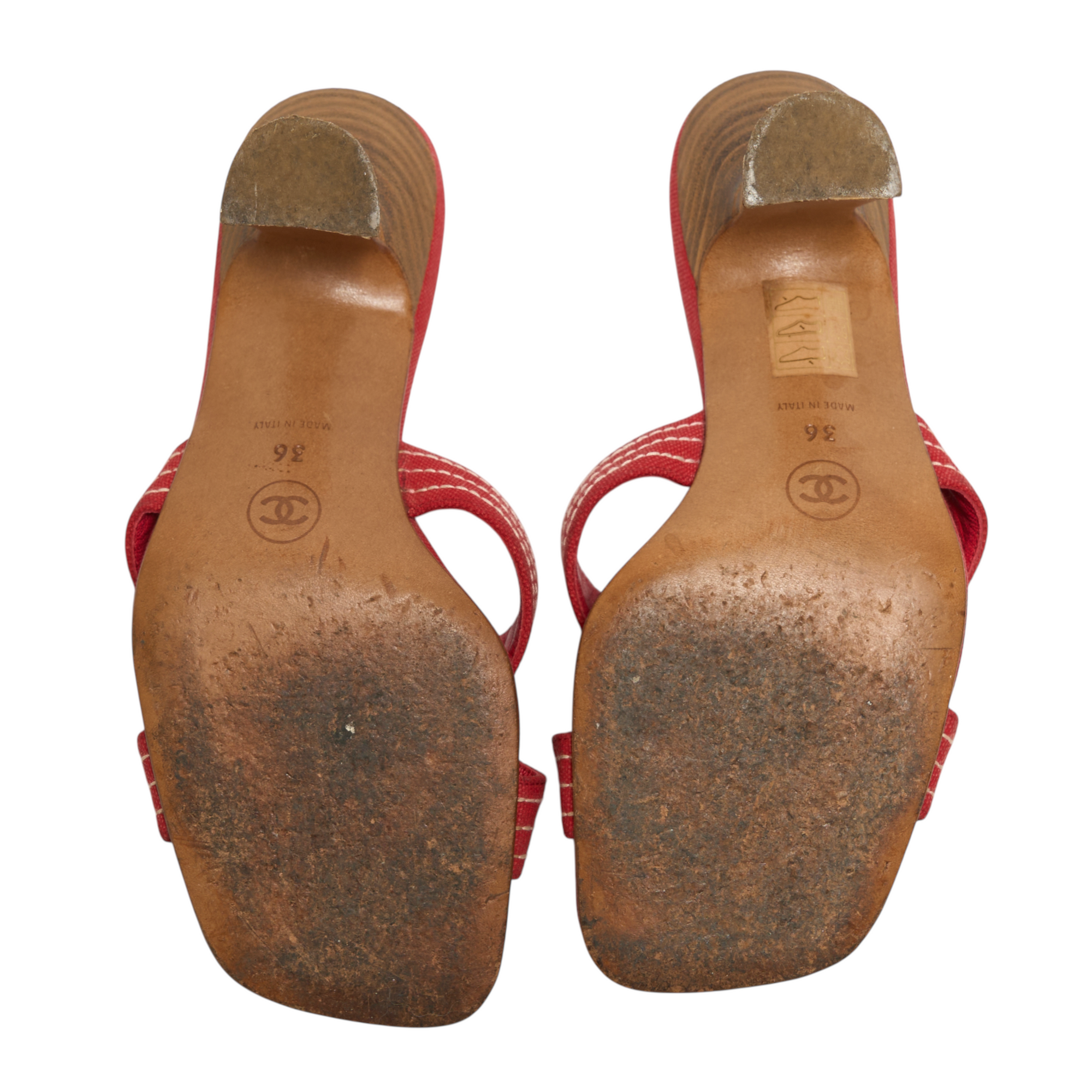 chanel 2000s red denim cross cross sandal heels