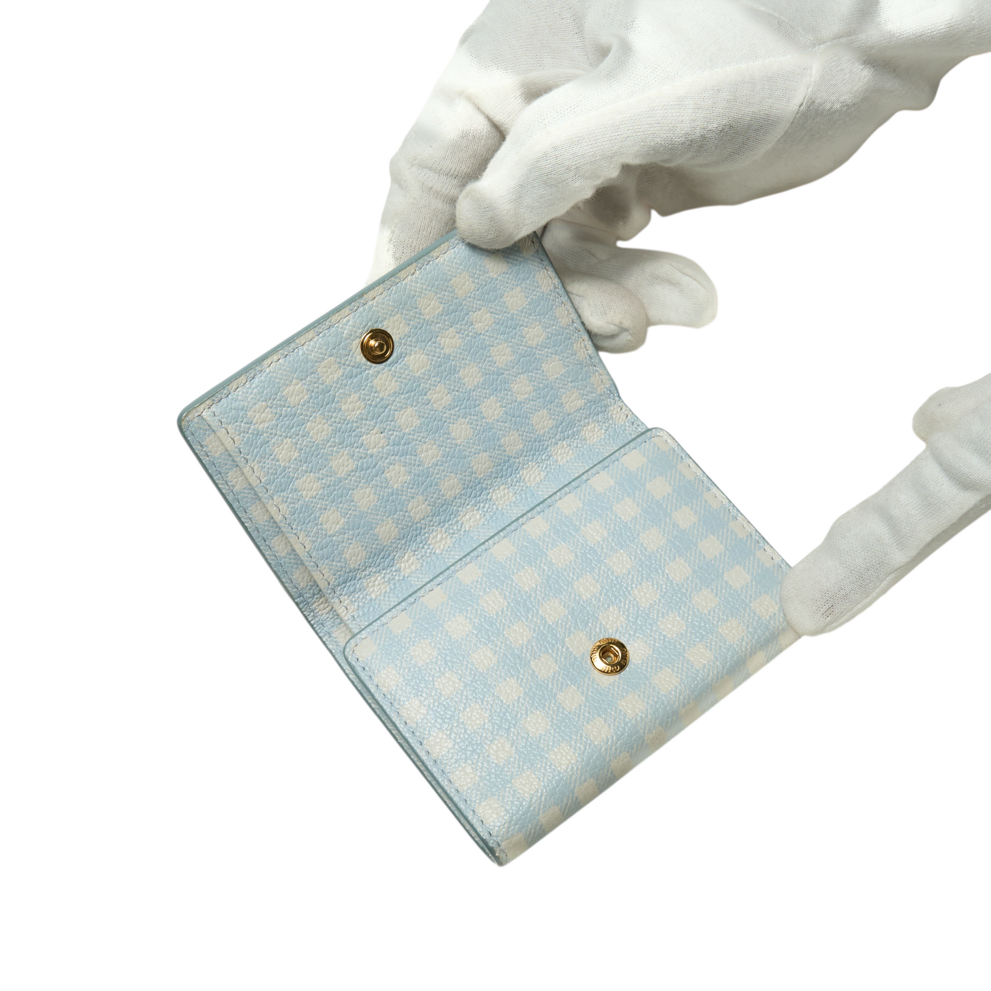 miu miu 2010s blue checkered mini wallet