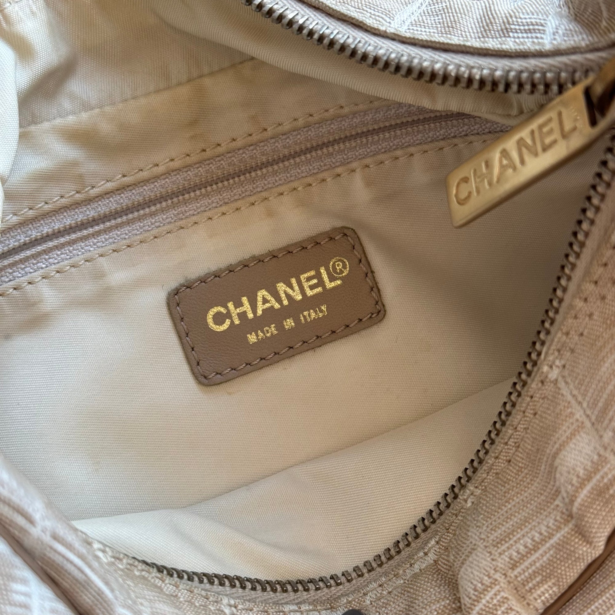 chanel 2000s tan shoulder bag